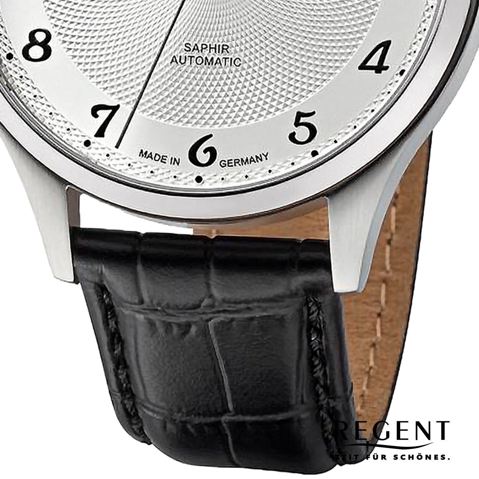 Regent Quarzuhr Analog, Herren extra Regent groß Herren (ca. Armbanduhr rund, 42mm), Lederarmband Armbanduhr