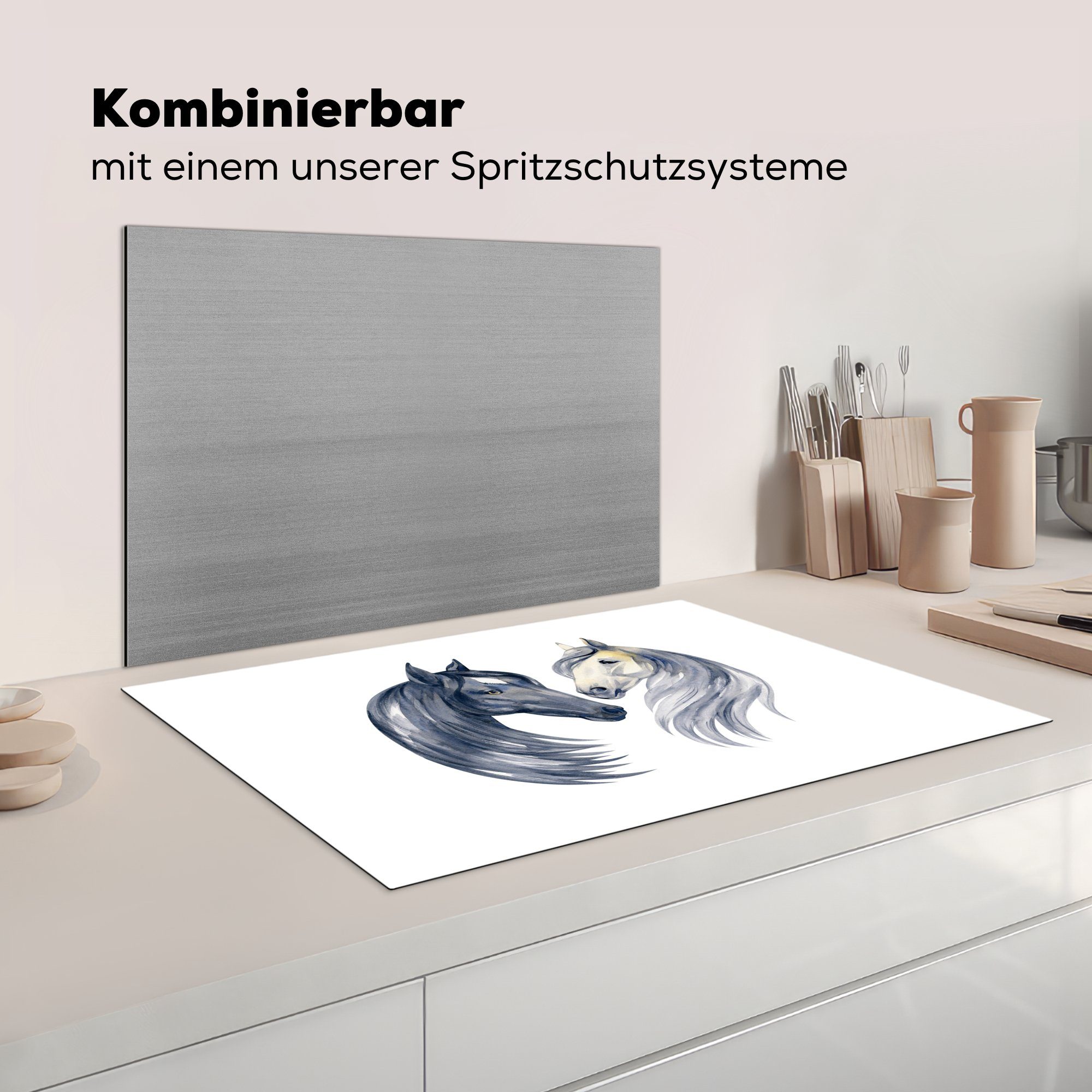 (1 Vinyl, Pferde Aquarell Mähnen Mädchen MuchoWow 81x52 die für - Schutz Ceranfeldabdeckung tlg), - Herdblende-/Abdeckplatte Mädchen, Kinder - cm, Induktionskochfeld küche, - -