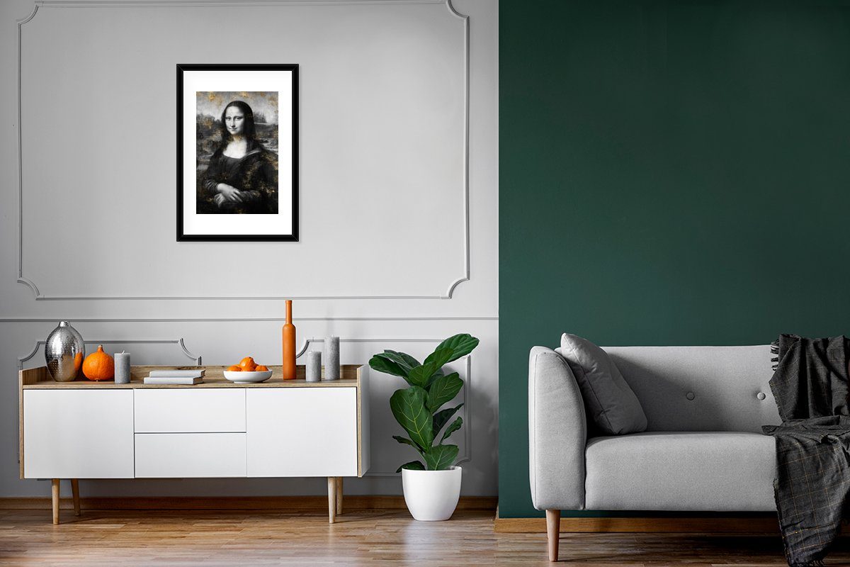 Leonardo - St), Schwarz Gerahmtes MuchoWow Weiß, Mona Schwarzem Poster - (1 Kunstdruck, da - mit Bilderrahmen Lisa Rahmen, Poster, Vinci