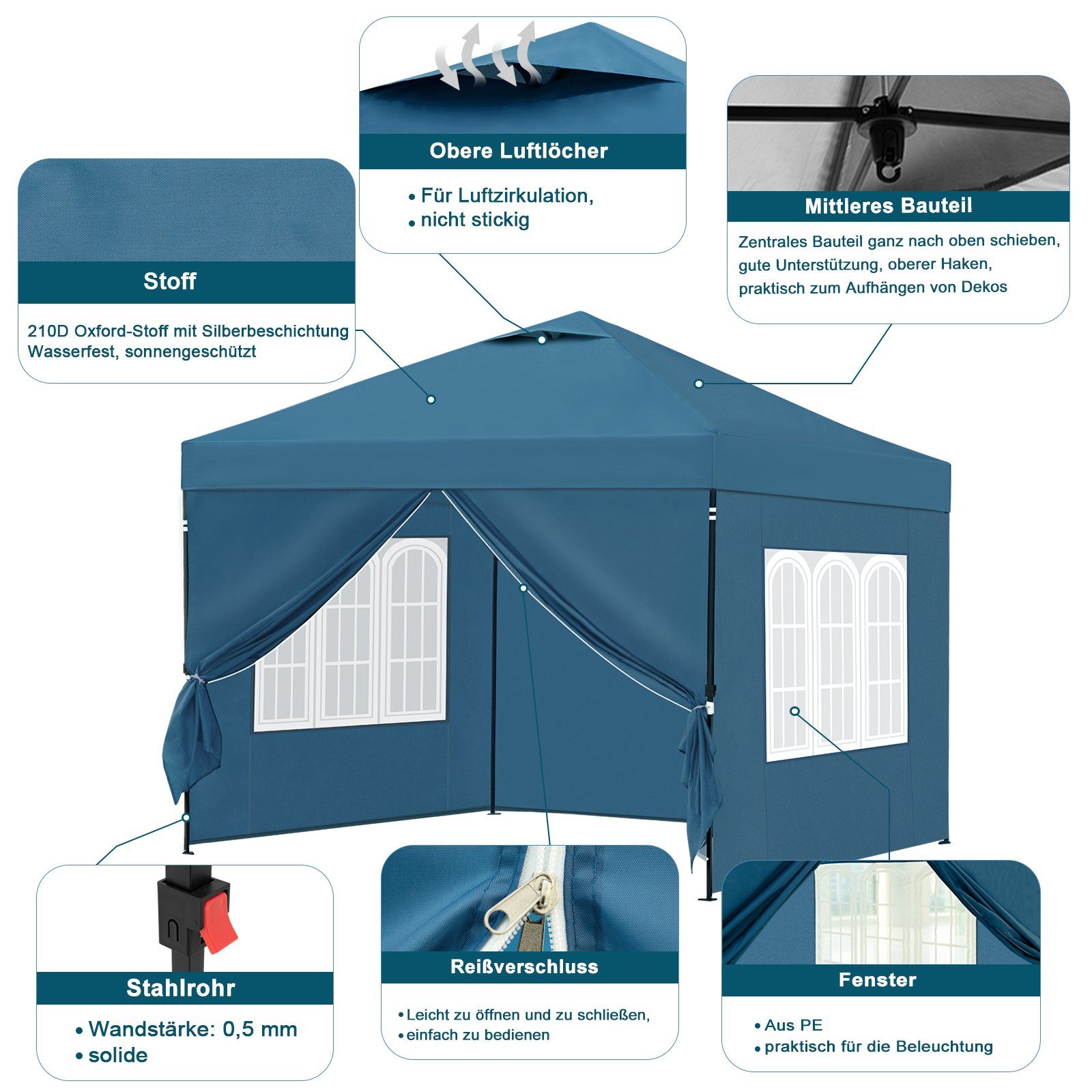 EUGAD Pavillon, mit 4 Seitenteilen, 3x3 günstig online kaufen