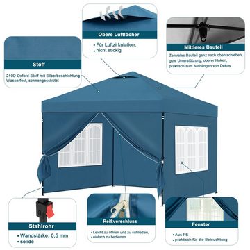 EUGAD Pavillon, mit 4 Seitenteilen, 3x3 m, mit Seitenwänden, höhenverstellbar, UV Schutz, wasserfest