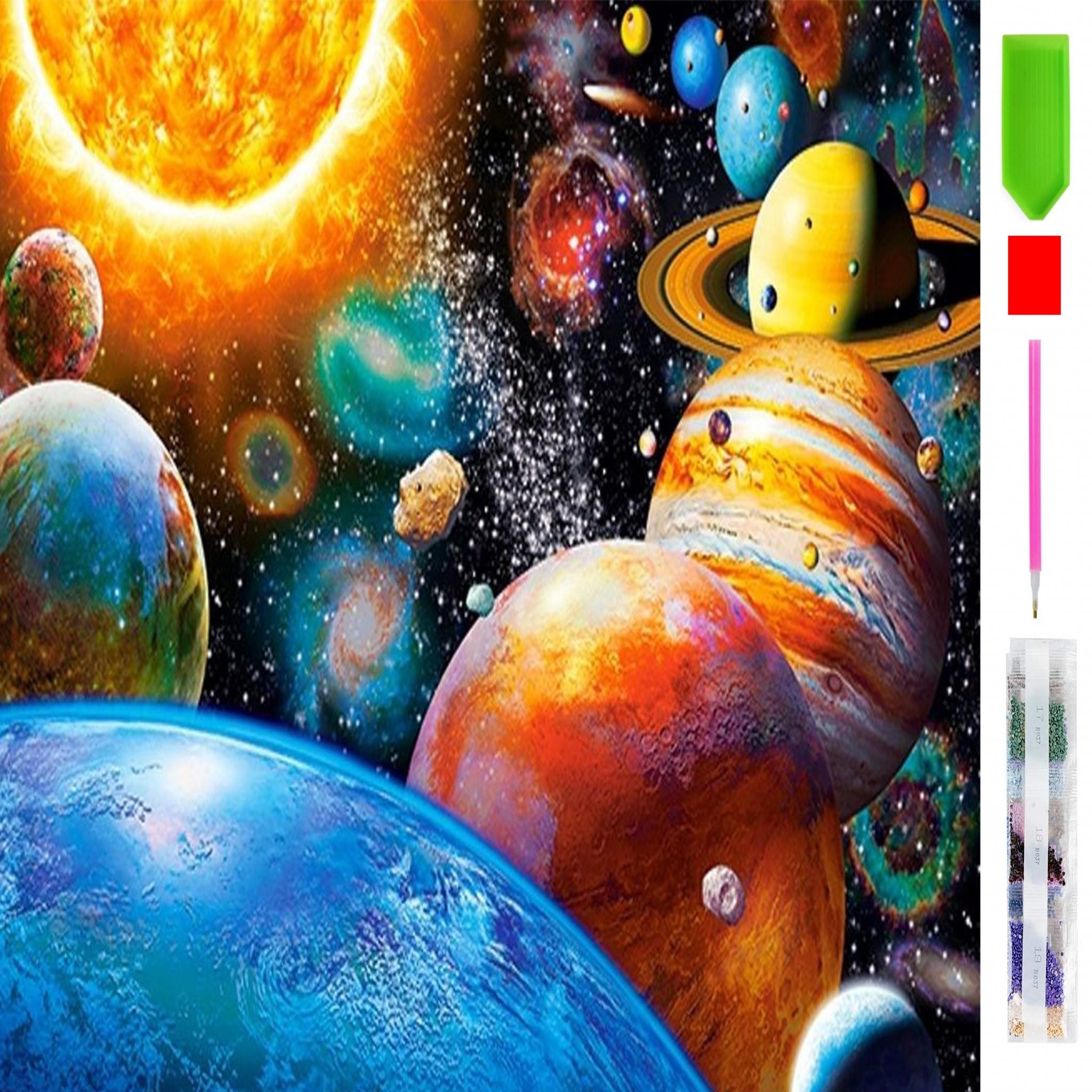 LA CUTE Malen nach Zahlen 5d Diamond Painting Universum Planeten Malen nach Zahlen 30x40cm (Komplettset für 5D Diamond Painting inklusive Leinwand, Diamanten und Werkzeugen, Diamond Painting Set mit Zubehör für DIY-Kreativität und Entspannung), 30x40cm 5D Diamond Painting mit präziser Klebeschicht & Zubehör
