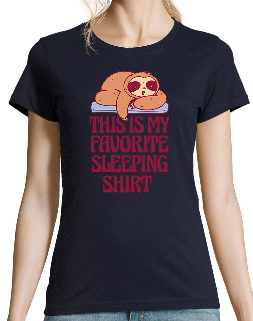 Damen T-Shirt Frontprint Favorite My süßem Shirt Youth mit Designz Sleeping Navyblau