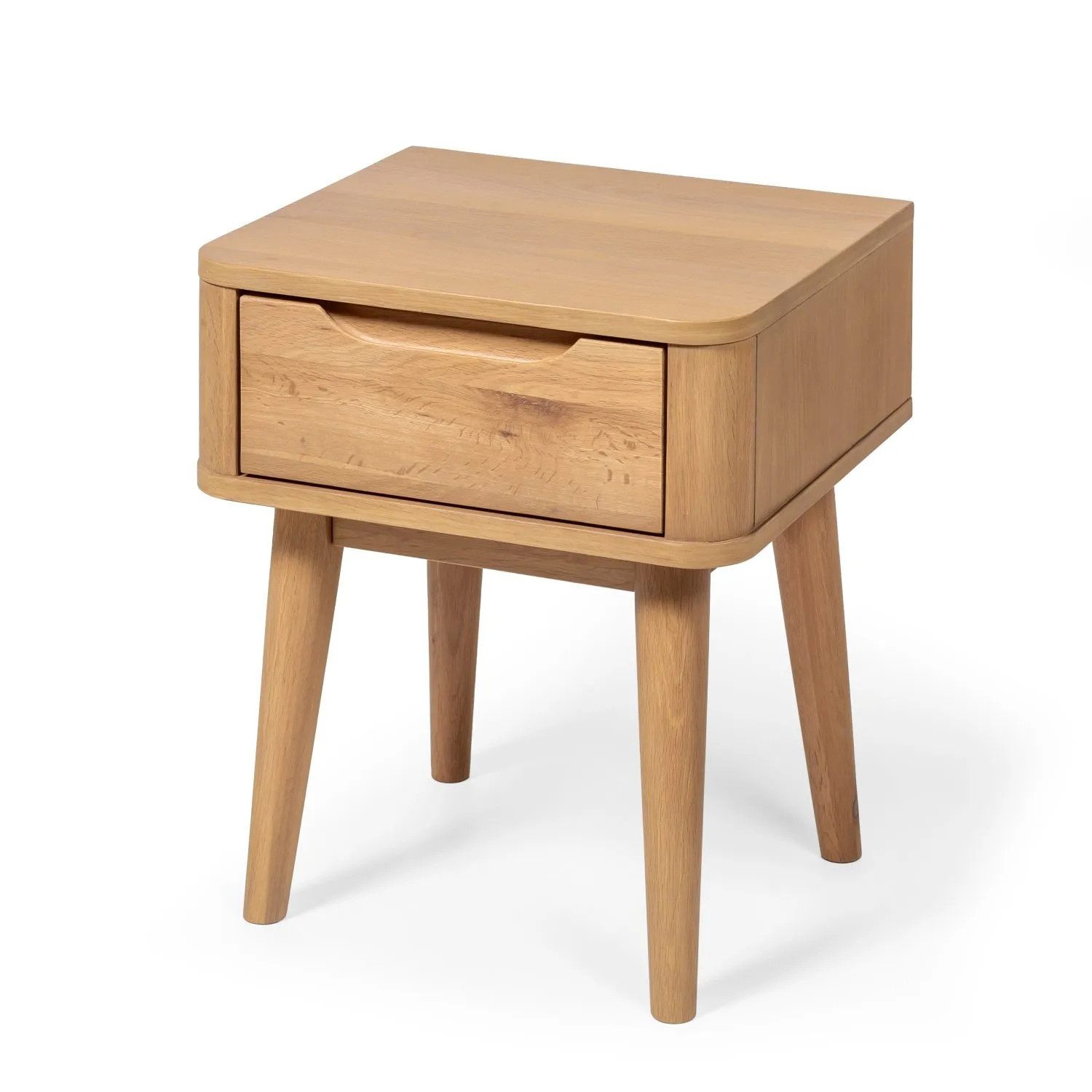 Woodek Design Nachttisch Nora aus Eiche – mit Schublade, matt lackiert (schlanke Gestaltung, 1-St., Massiver Eichenkorpus), Kompakte Maße 45 x 40 x 54