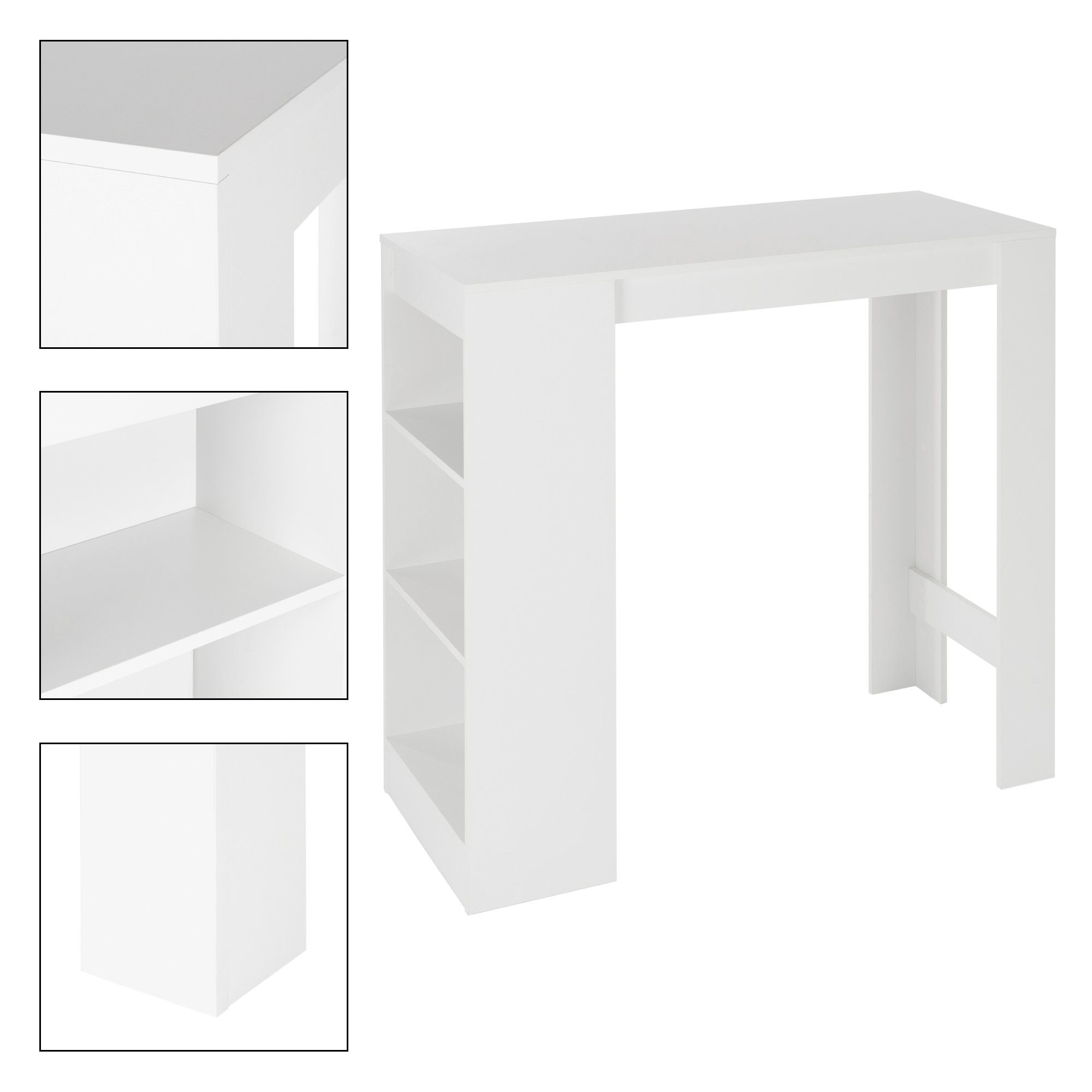 Bartisch 110x50x103cm Holz ML-DESIGN Stehtisch modernes Ablageflächen Weiß Tresentisch Bistrotisch Loungetisch, Küchentisch Design Bartheke