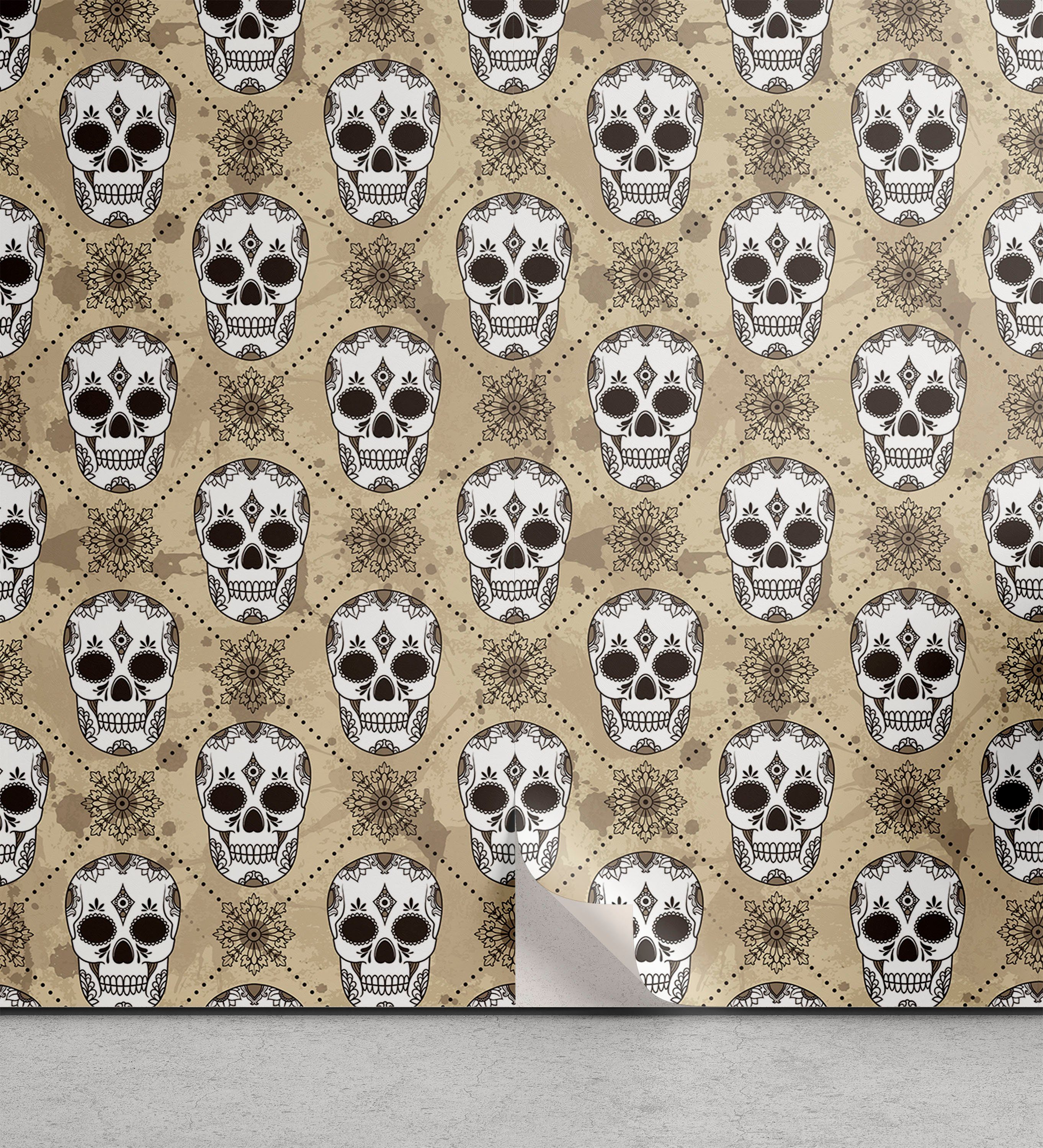 Abakuhaus Vinyltapete selbstklebendes Wohnzimmer Küchenakzent, Skelett Grunge Zuckerschädel