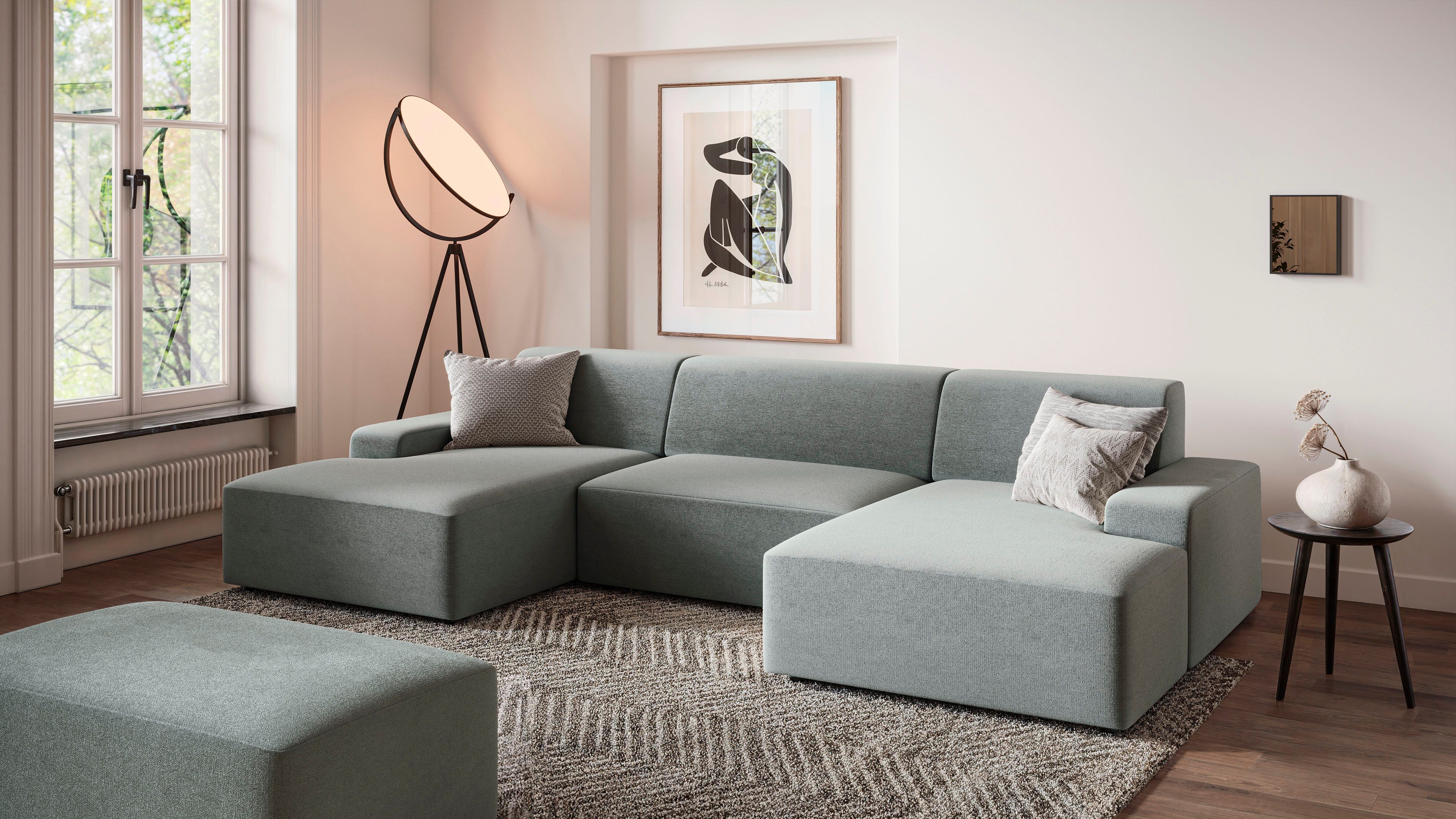 TRENDMANUFAKTUR Hocker Wien, in trendigem Cordstoff, großzüge Breite von 112 cm