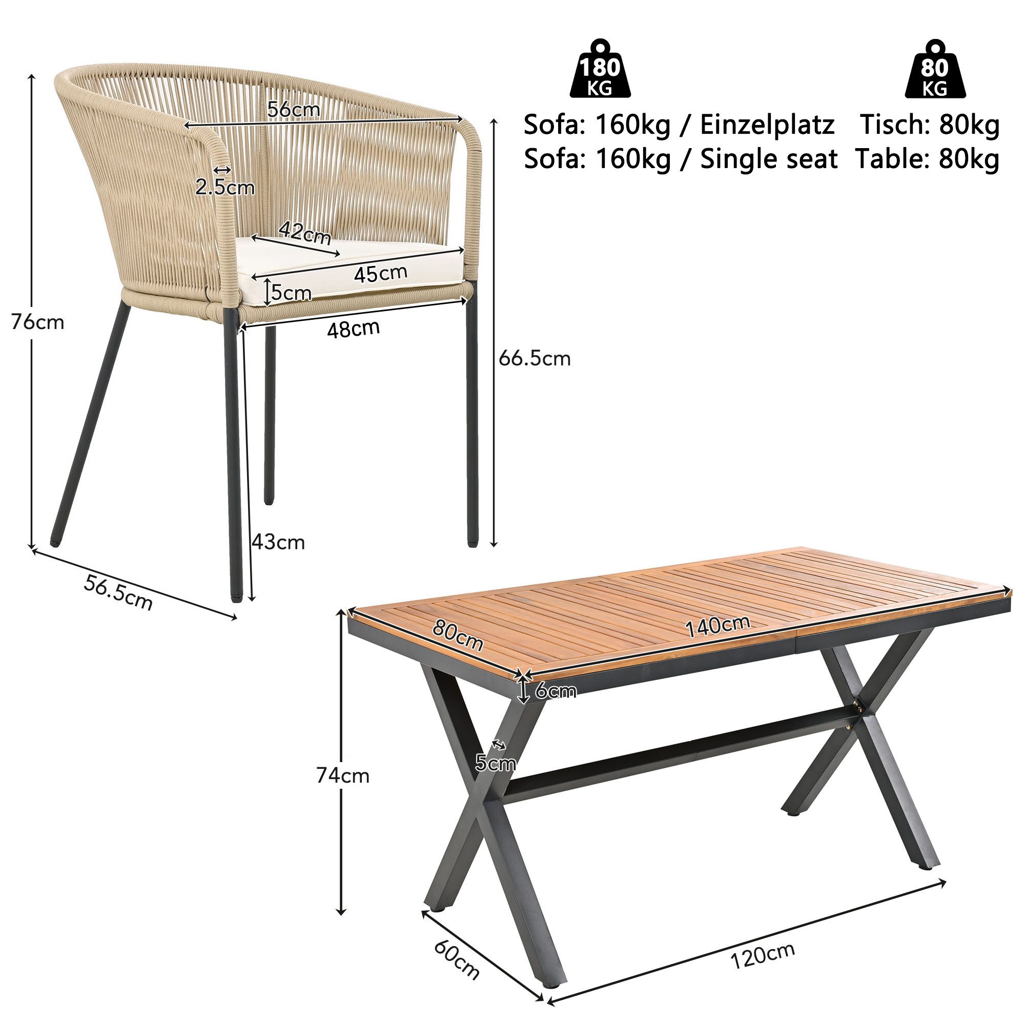 Celya Garten-Essgruppe Garten-Lounge-Set aus Seil 6 günstig online kaufen