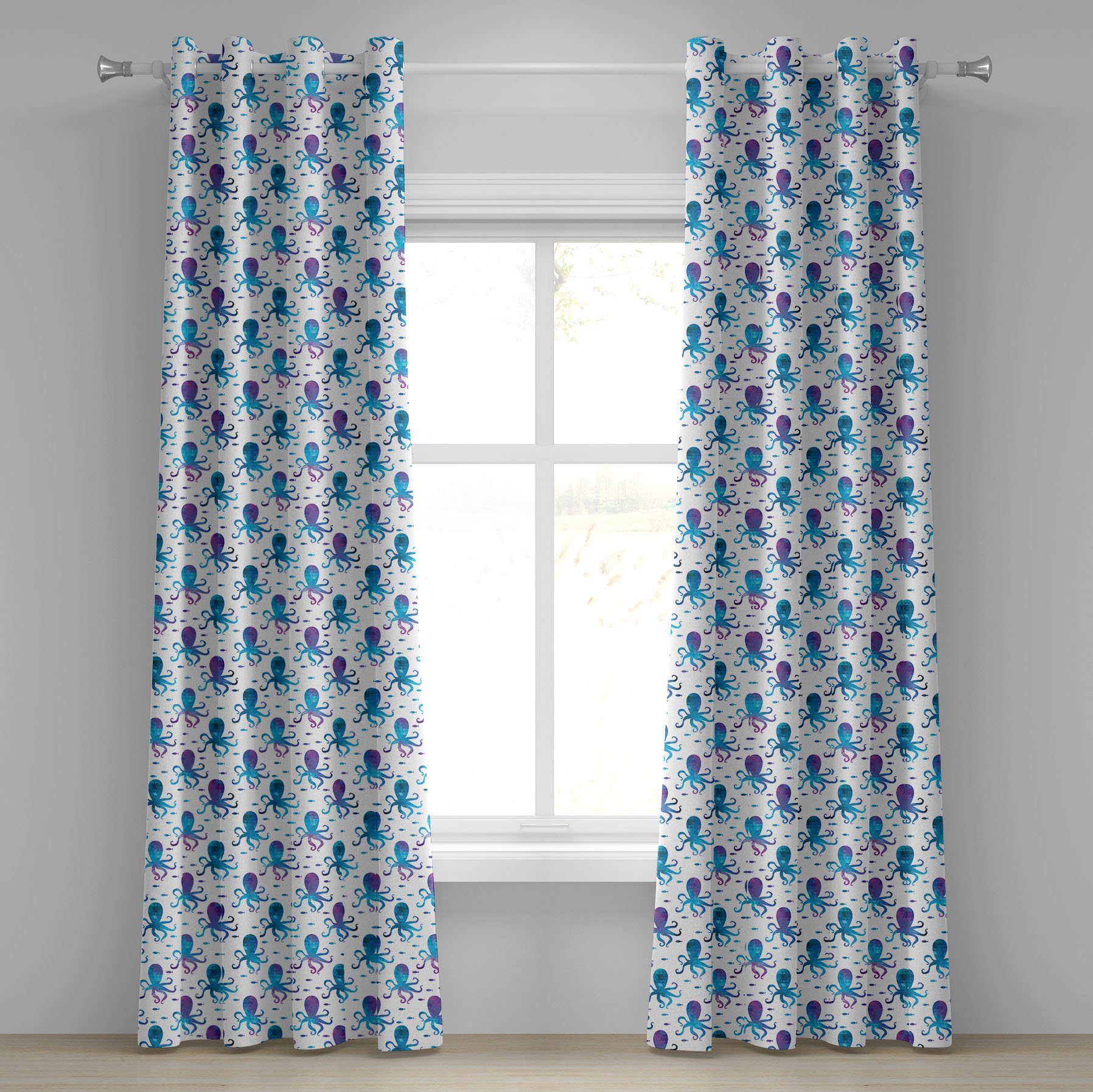 Gardine Dekorative 2-Panel-Fenstervorhänge für Schlafzimmer Wohnzimmer, Abakuhaus, Tintenfisch Polygonal Animal Design