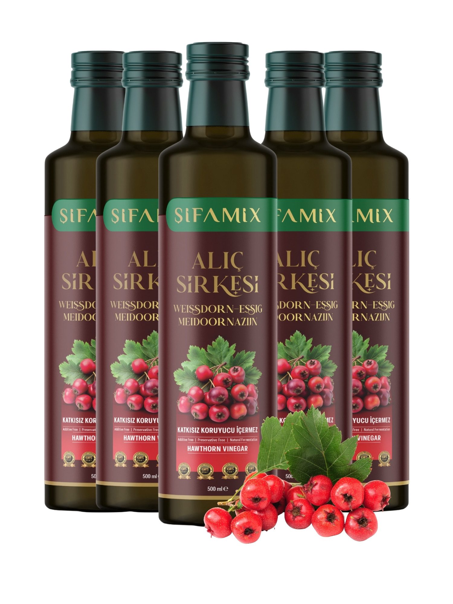 ADELSHOP Essig Sifamix Weißdorn-Essig - Traditionell Fermentiert & Naturrein, 500 ml, Naturtrüb, mit Essigmutter, ohne Zuckerzusatz