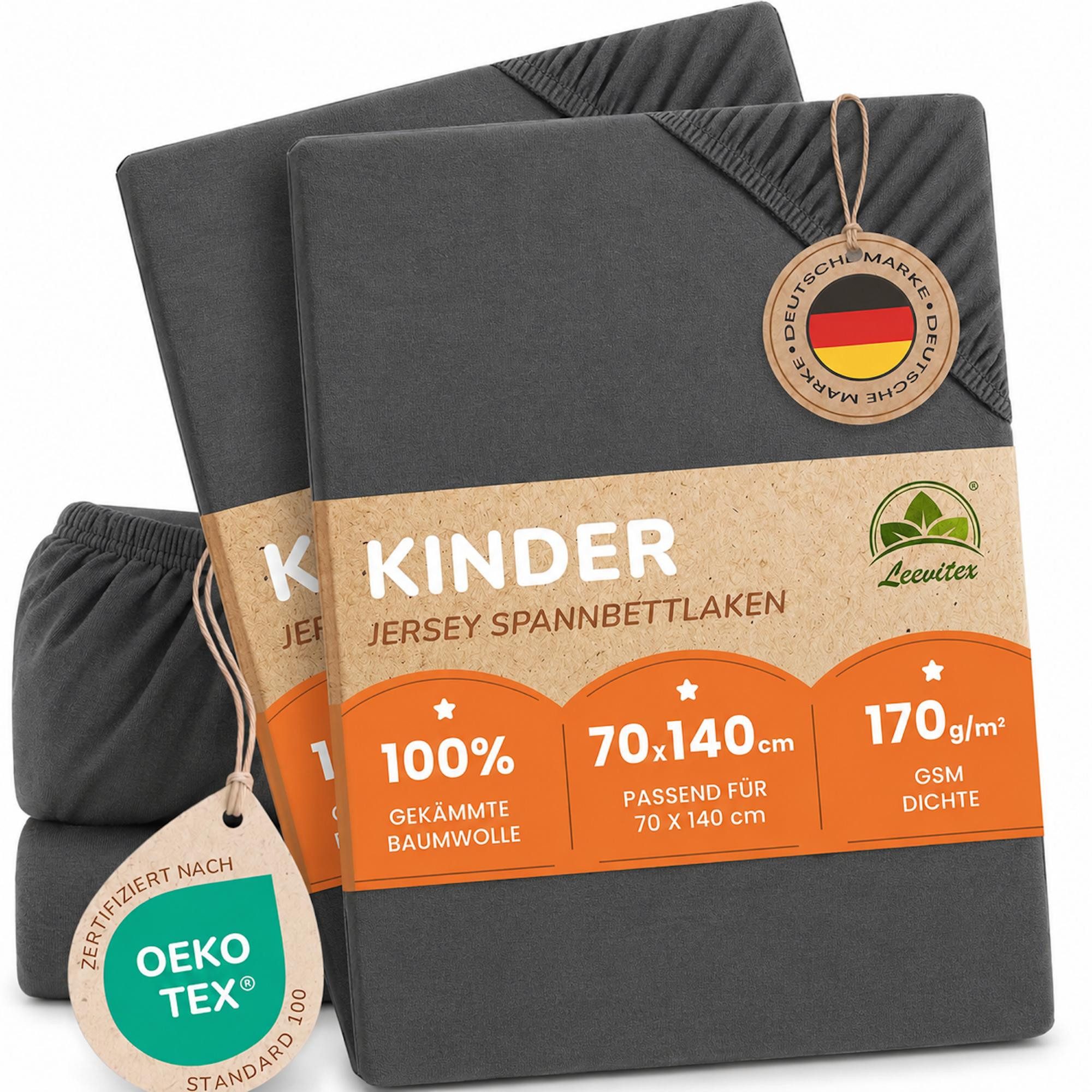 leevitex® Spannbettlaken für Kinderbetten, 2er-Set, 70 x 140 cm, Steghöhe 15 cm, Jersey, Gummizug: rundum, (2 Stück), verschiedene Farben, OEKO-TEX® STANDARD 100 zertifiziert