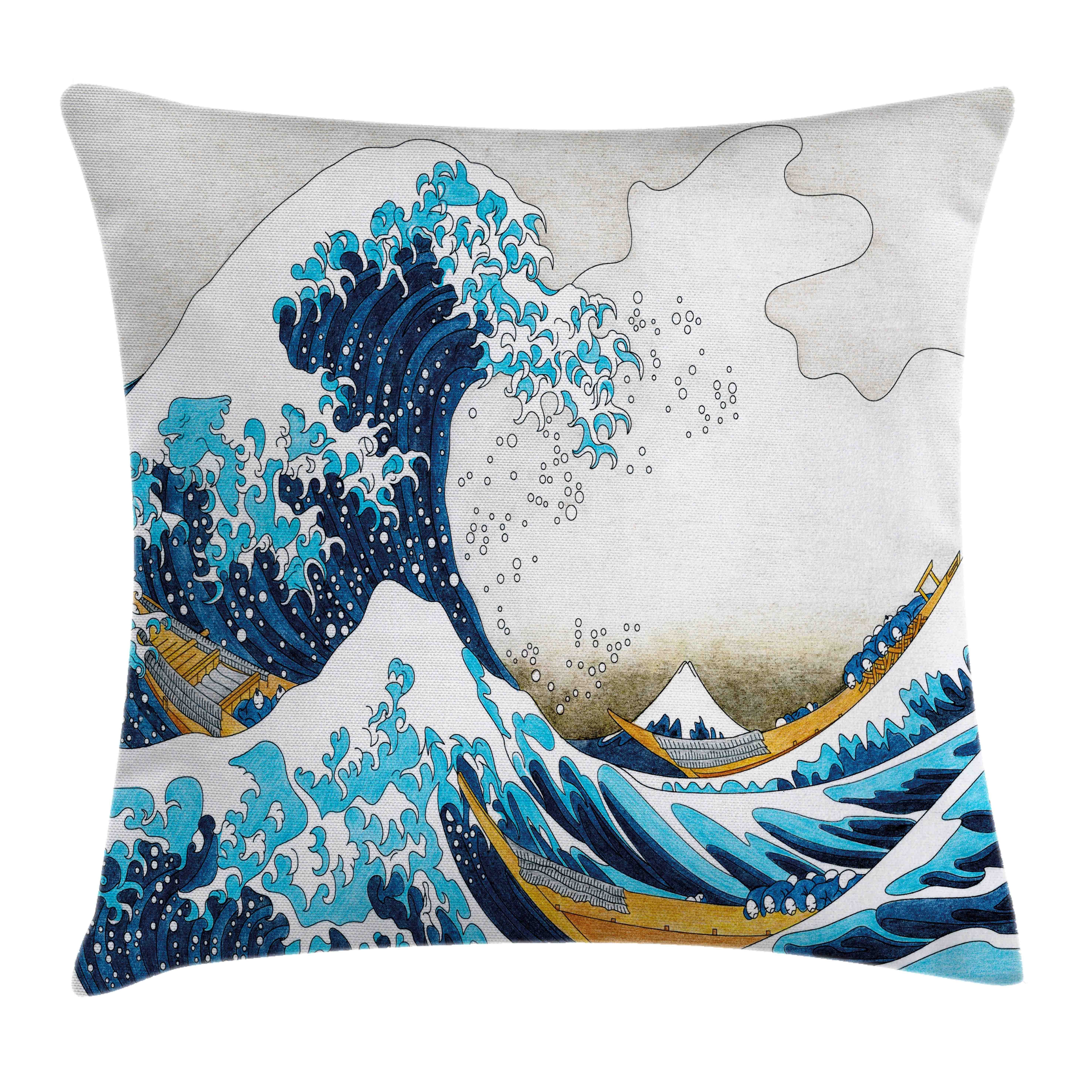 Oceanic Druck, Reißverschluss Hokusai Beidseitiger Kissenbezüge Kanagawa Stück), Farben Farbfesten Abakuhaus (1 mit Klaren mit von Welle Waschbar Kissenhülle