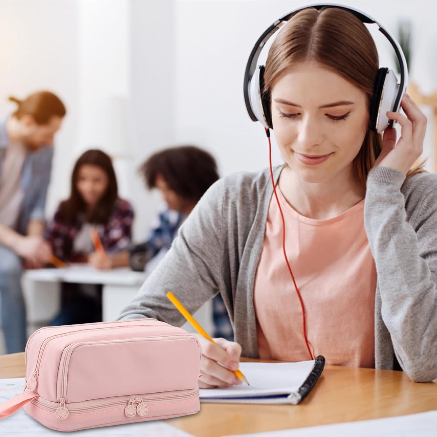 FELIXLEO Federmäppchen Federmäppchen Große Kapazität 4 Fächer Etui Schule Büro – Bild 3 von 5