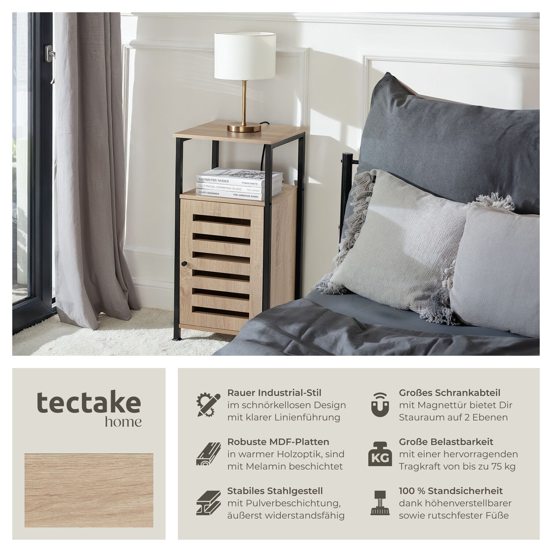 tectake Beistellschrank Durham (Komplettset, 1-St., inkl. Schlüssel) Indust günstig online kaufen