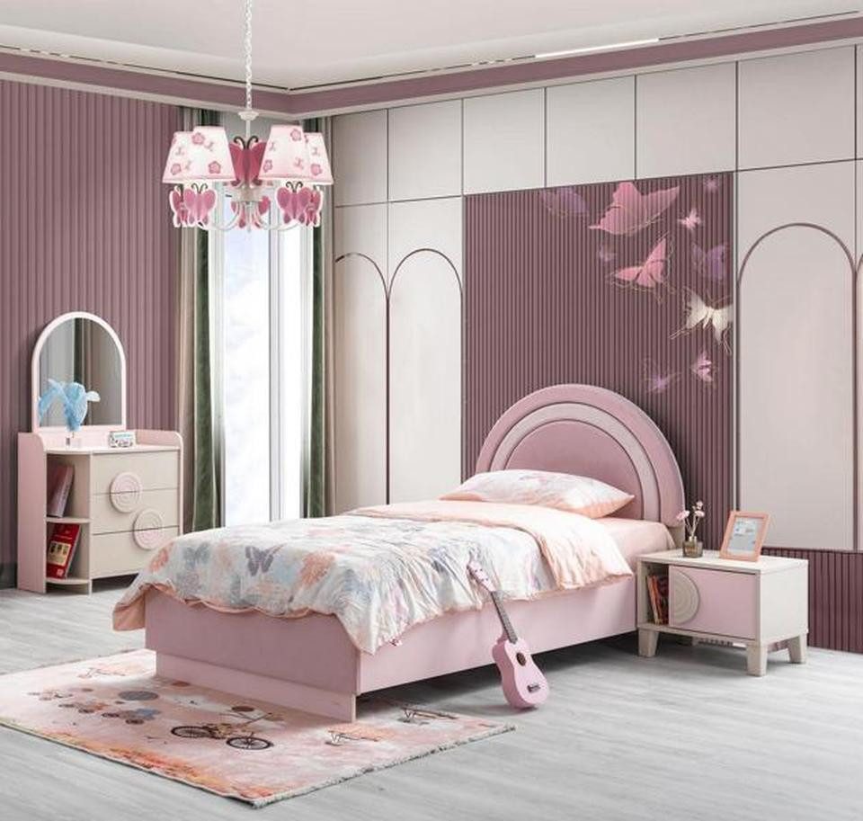 JVmoebel Jugendzimmer-Set Luxus Kinderzimmer Set in Rosa: Holz Kinderbett, Nachttisch, Kommode, (3-tlg., Kinderbett, Nachttisch, Kommode), Made in Europe