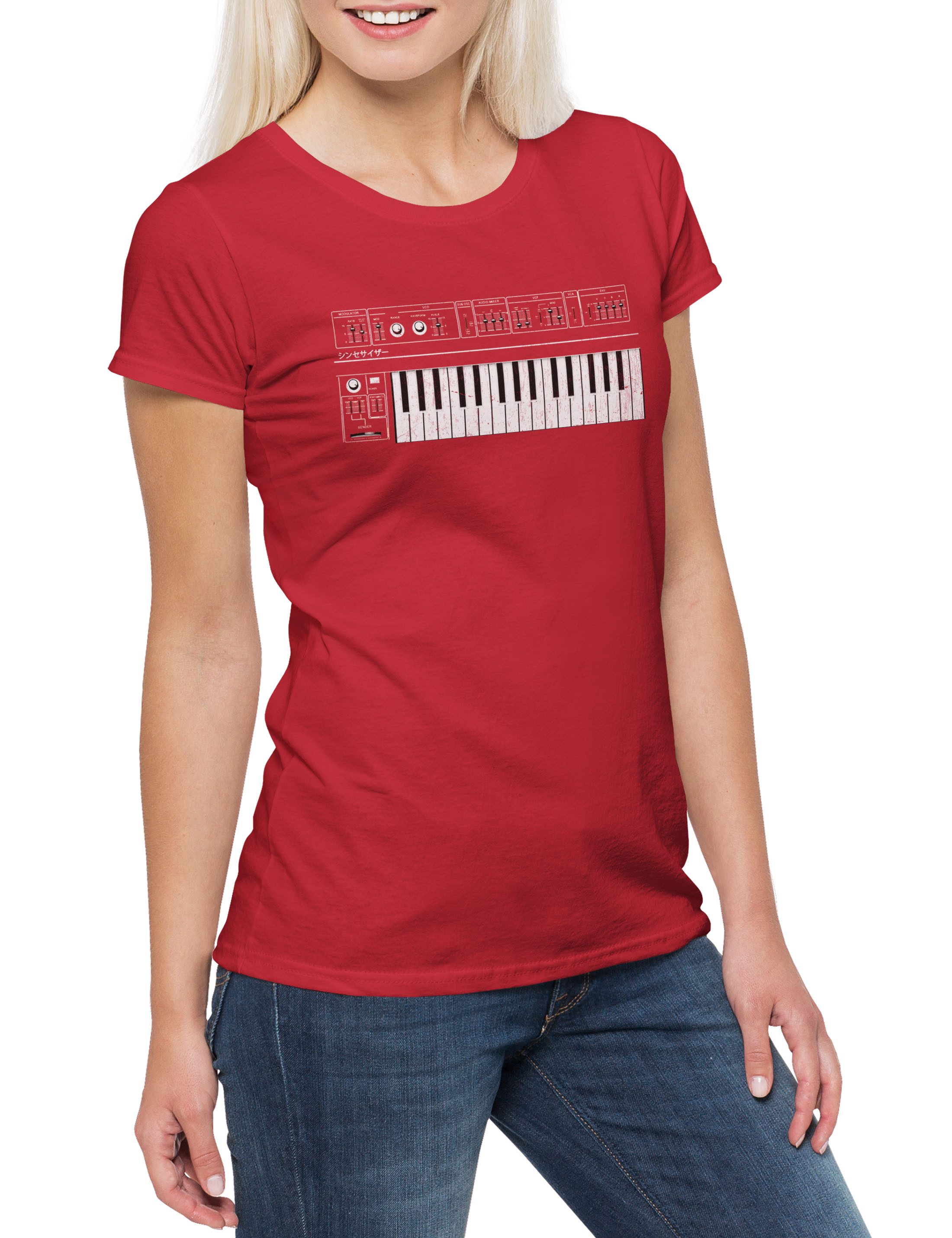 Print-Shirt Synthesizer GUI Damen T-Shirt Electro Techno LFO Musik Music DJ MC