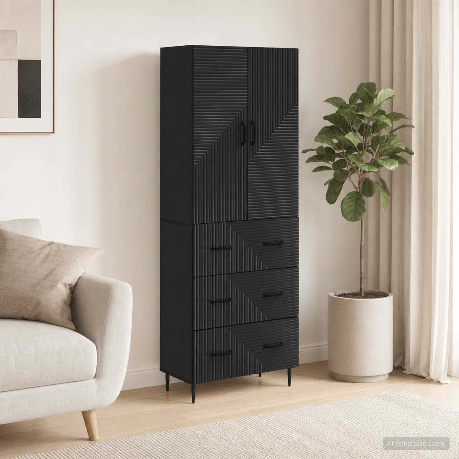 furnicato Container Aufbewahrungsschrank 66 x 34,5 x 90 cm Schwarz (1-St) Verstellbares Sideboard mit 3 Schubladen für dein Büro