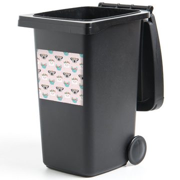 MuchoWow Wandsticker Lama - Koala - Blumen - Pastell (1 St), Mülleimer-aufkleber, Mülltonne, Sticker, Container, Abfalbehälter