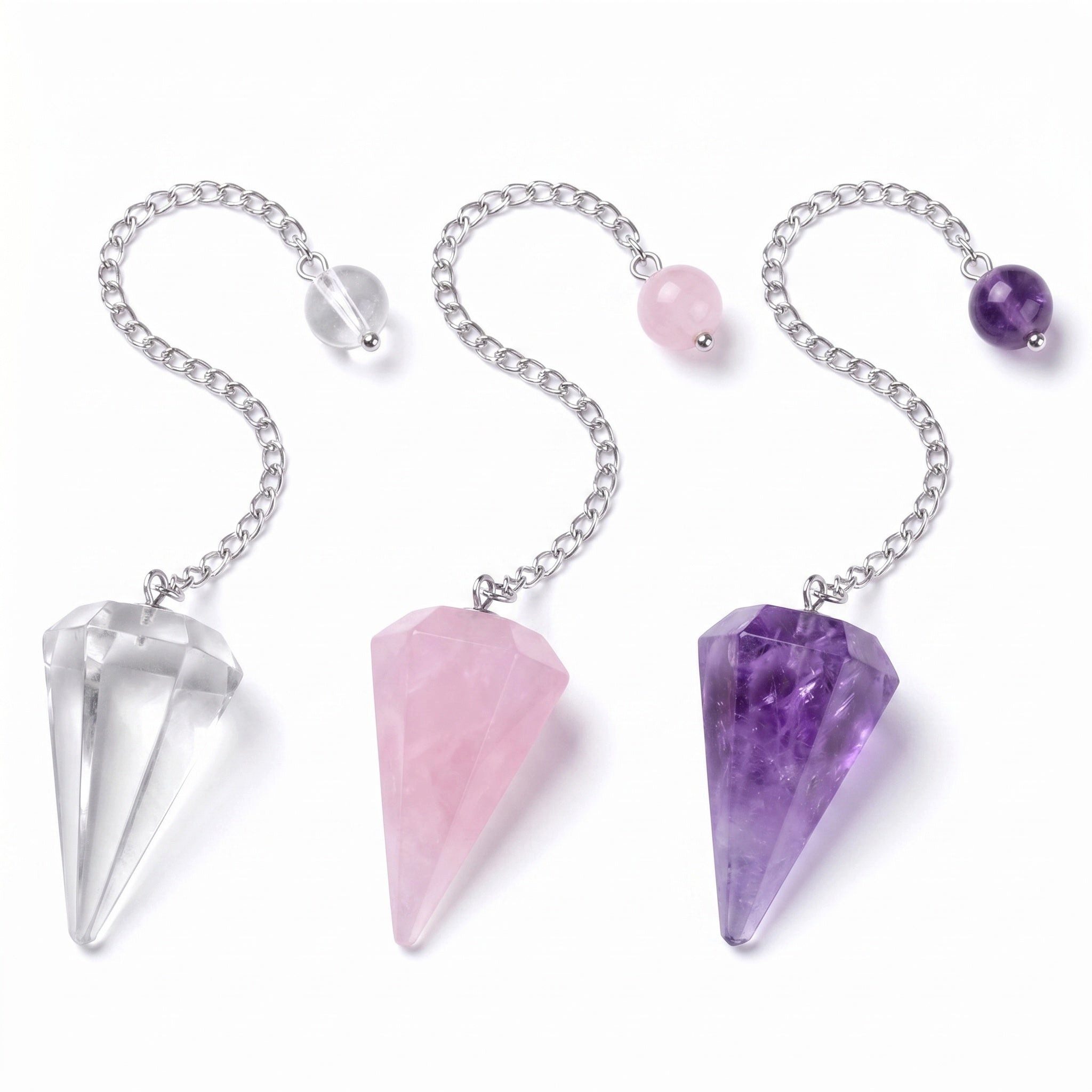 Edelstein 3er Set Pendel, facettiert, Amethyst + Bergkristall + Rosenquarz