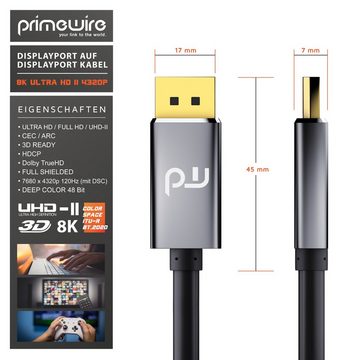 Primewire Audio- & Video-Kabel, DisplayPort, DP 1.4 (100 cm), Premium Monitor Kabel 8K 7680 x 4320 @ 60 Hz mit DSC - 1m