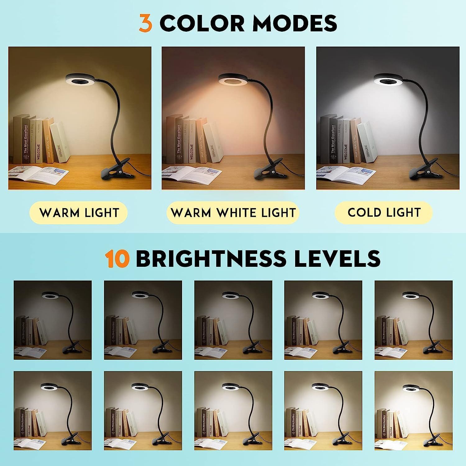 POPOLIC LED Nachttischlampe Leselampe, Tischlampe, Klemmleuchte, günstig online kaufen