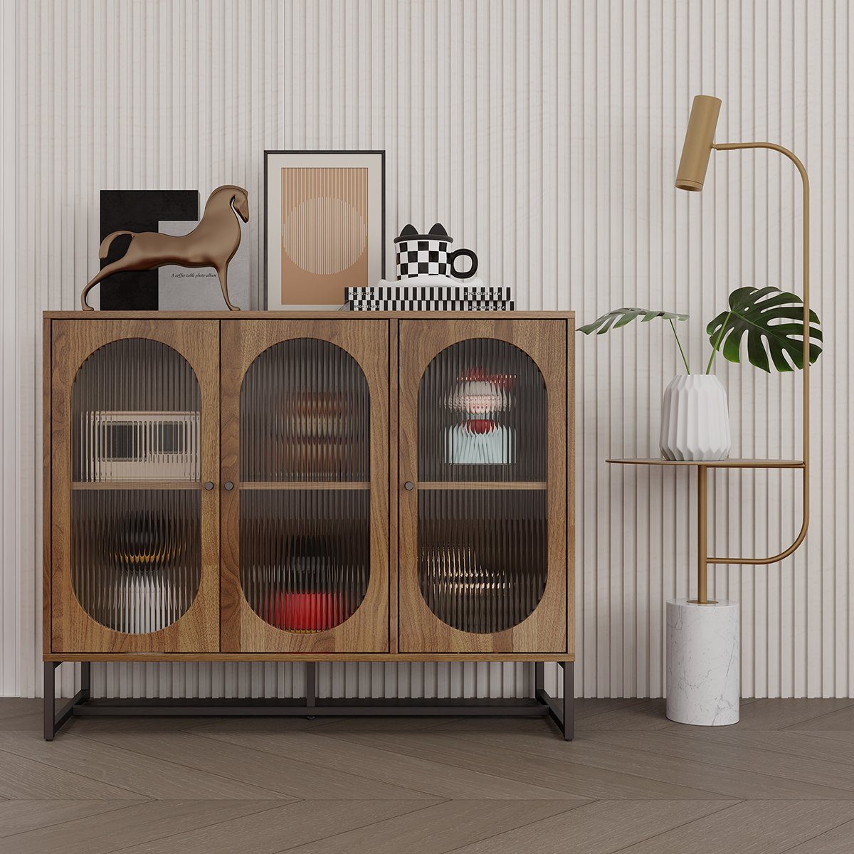 Sideboard (Kommode), Küchenschrank mit Glastüren, verstellbaren Ablage, 103 x 40 x 83.5 cm