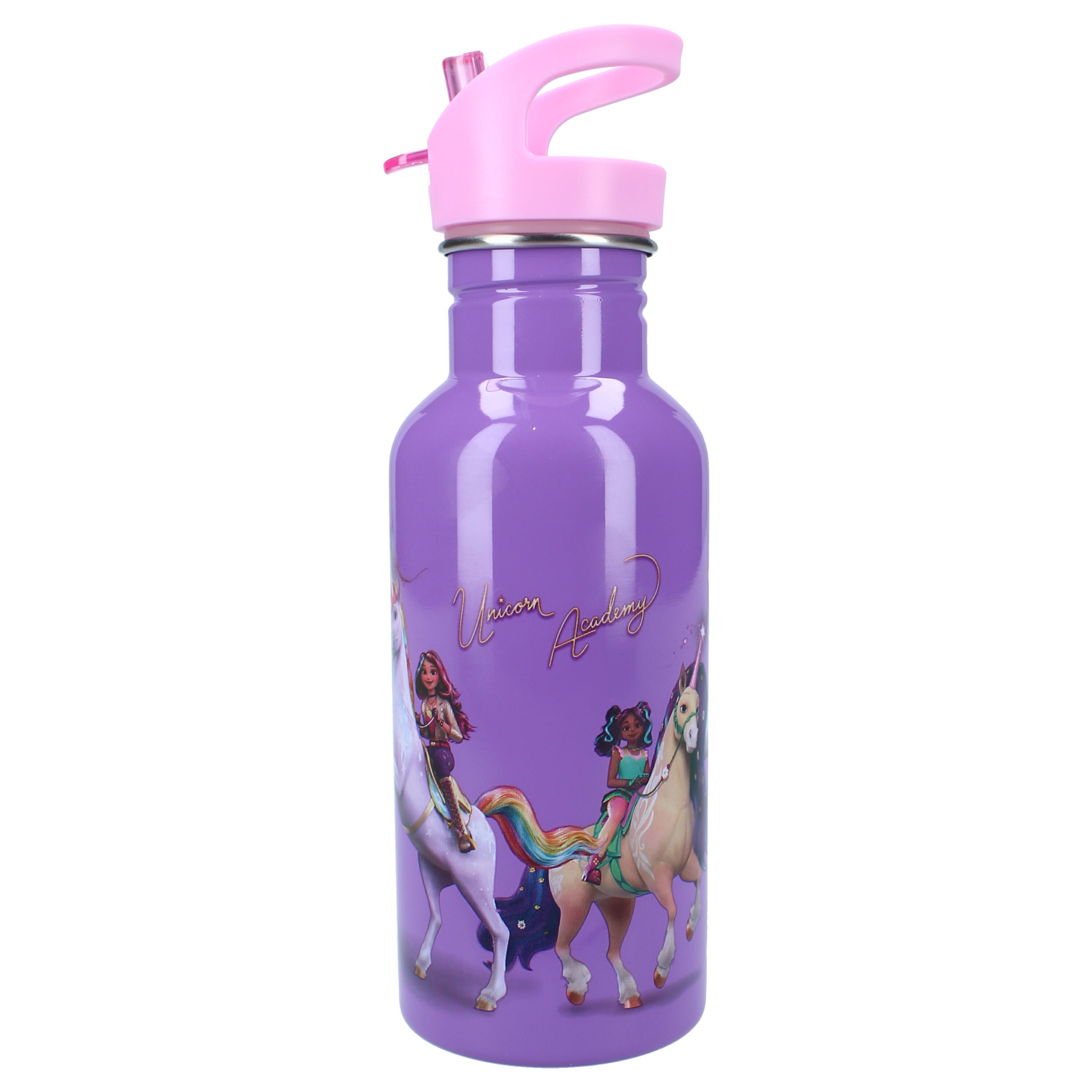 Unicorn Academy Trinkflasche Trinkbecher – 500 ml Becher mit Strohhalm