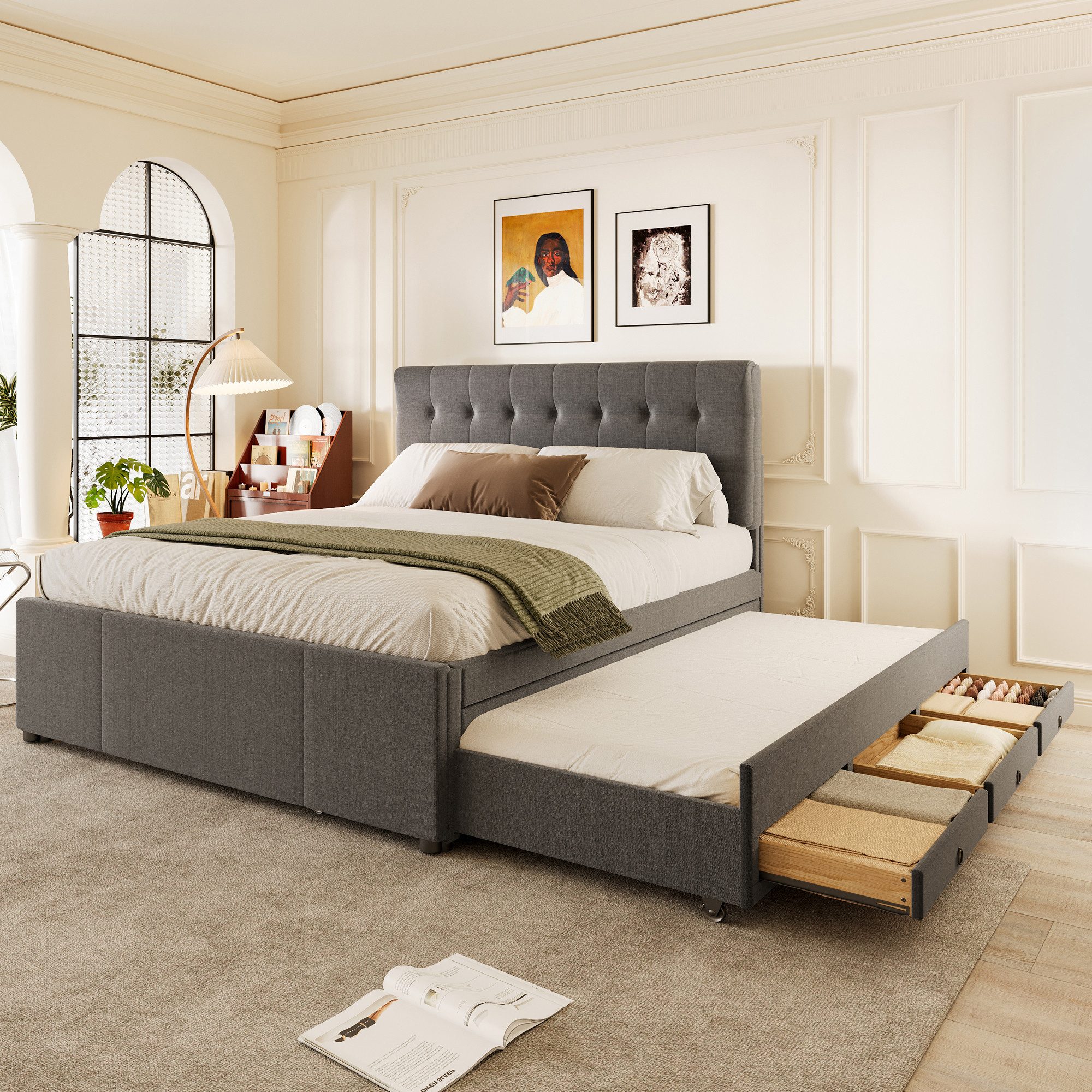 Flieks Polsterbett, Doppelbett 140x200cm 3 Schubladen mit Unterbett 90x190c günstig online kaufen