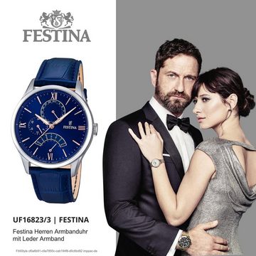 Festina Multifunktionsuhr »Festina Herren Uhr F16823/3 Lederband«, (Armbanduhr), Herren Armbanduhr rund, Lederarmband blau