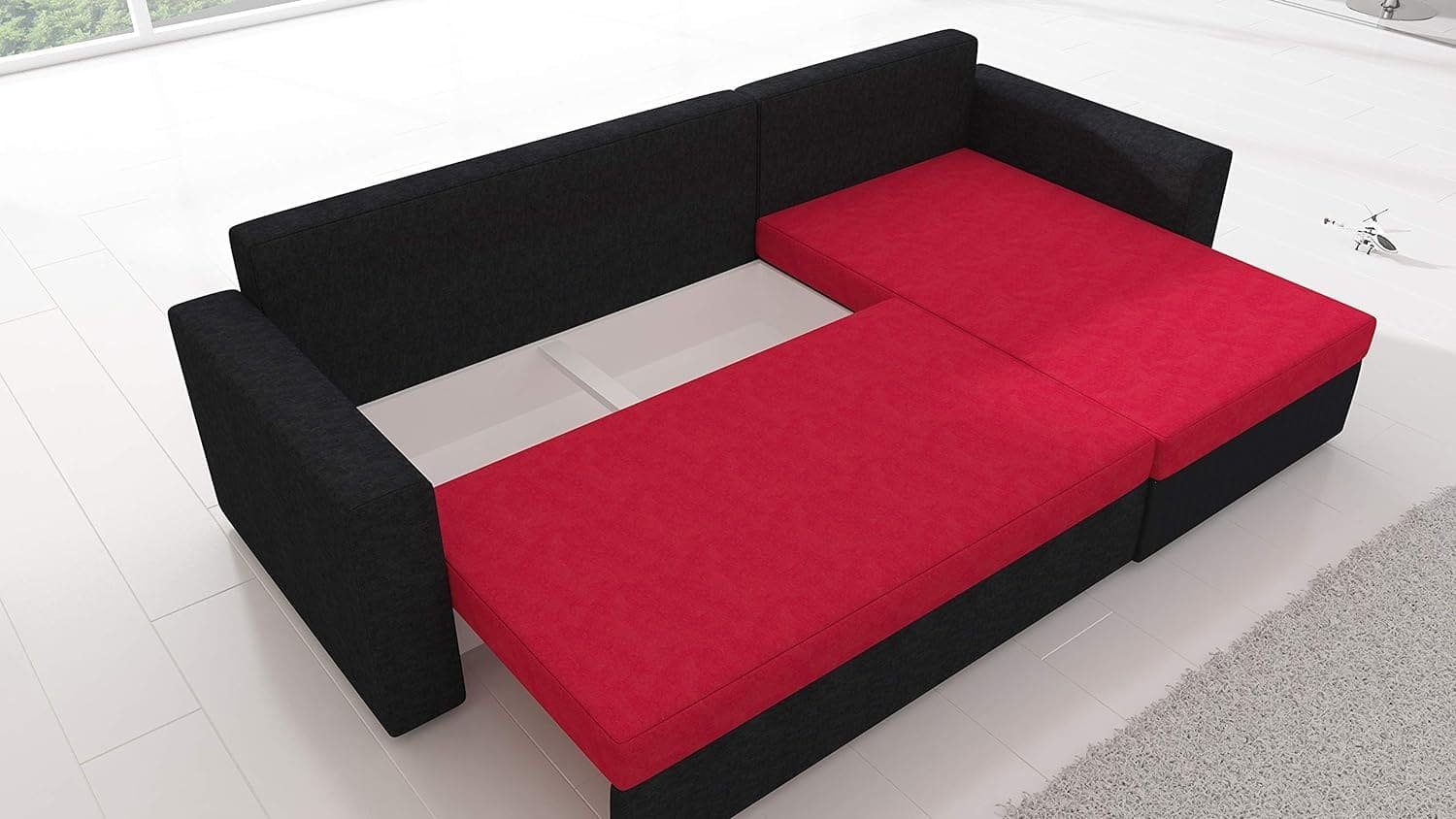 Ecksofa (Sawana Couch Polstersofa mane Couchgranitur Bettkasten 05+Soft cm, Dunkelgrau+Schwarz 105x237x72 LORENO, MOEBLO - Wohnlandschaft L-Form 11) Polstergarnitur mit Schlaffunktion, mit