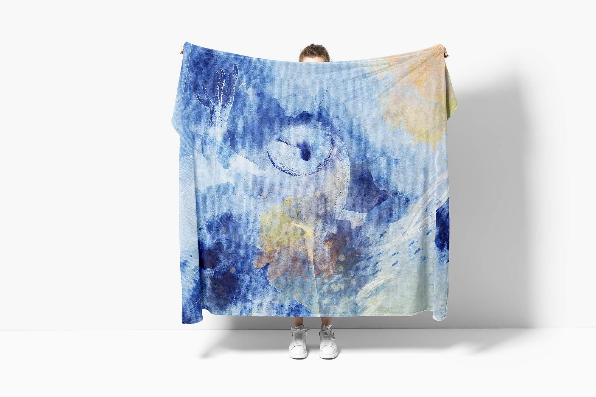 Handtücher Strandhandtuch Kuscheldecke Saunatuch Eule Tier Handtuch Kunstvoll SplashArt (1-St), Serie Sinus Handtuch I Moti, Baumwolle-Polyester-Mix Art