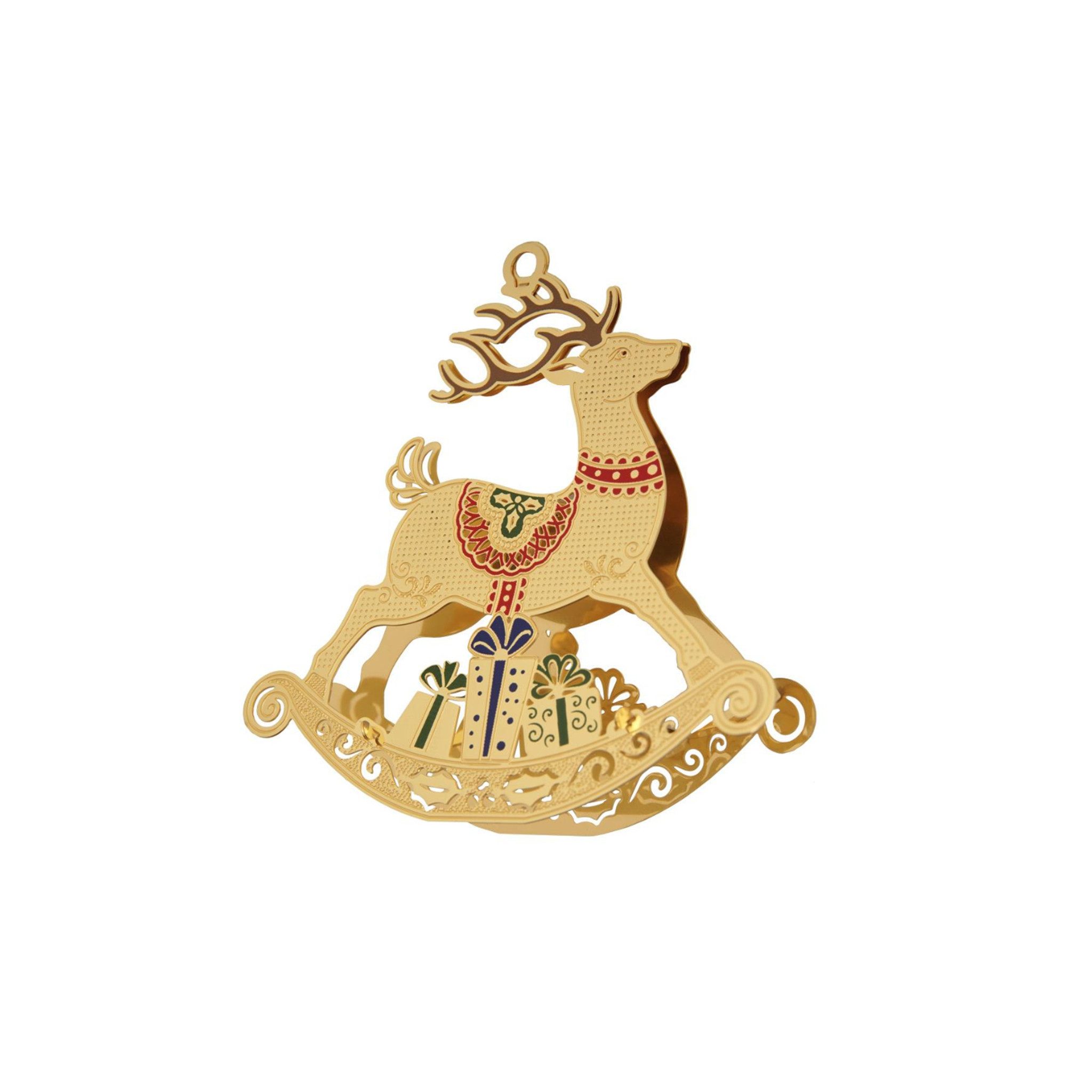 Krebs Glas Lauscha Christbaumschmuck Home Decor - Rentier - aus Messing - ca. 7 cm, Anhänger mit gold-glänzender Oberfläche - in 3D-Optik