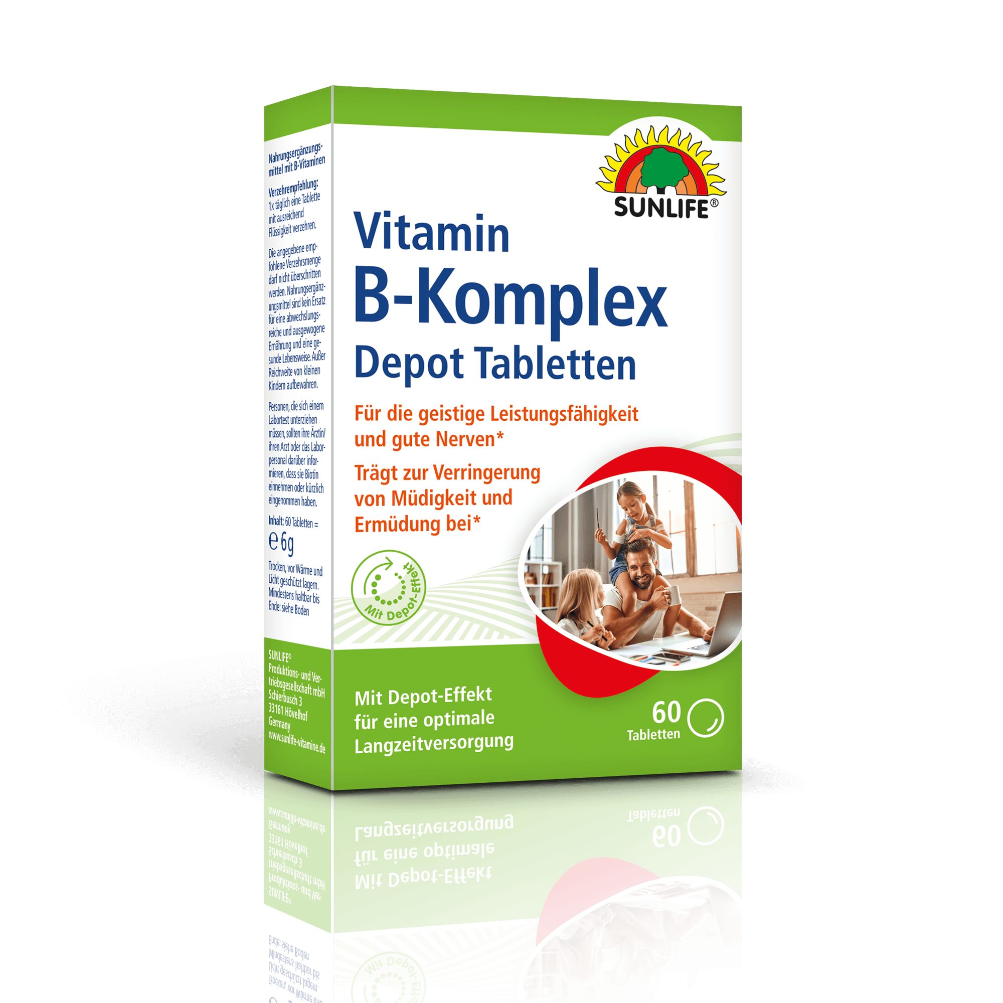 SUNLIFE SUNLIFE® Vitamin B-Komplex Depot Tabletten 60 Stk Energiestoffwechsel 1x täglich eine Tablette mit ausreichend Flüssigkeit verzehren.