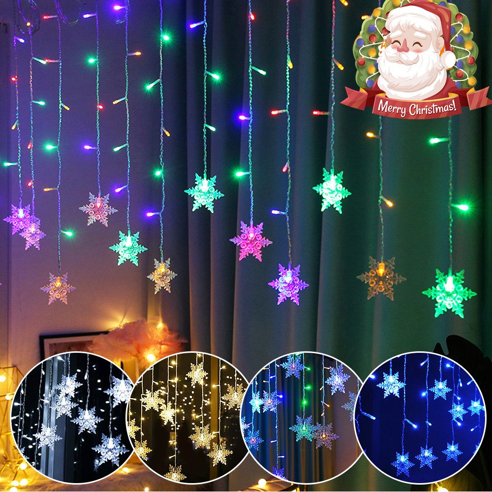 Rosnek LED-Lichtervorhang Innen Außen, 12cm Schneeflocke Weihnachtsbeleuchtung, 8 Modi, Timer, anschliessbar, Speicherfunktionen; Wohnzimmer Deko