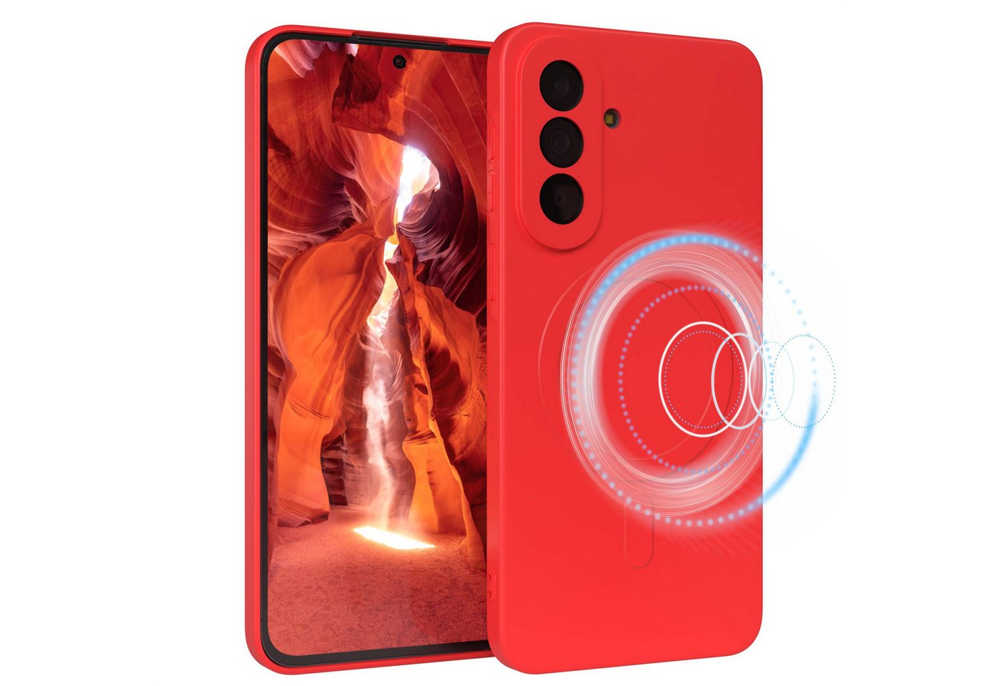 EAZY CASE Handyhülle Samsung Galaxy A57 MagSafe TPU / Silicon Coating Case 6,7 Zoll, MagSafe Handycover Silikon Softcase matt stoßfest Kamera-Bumper Rot