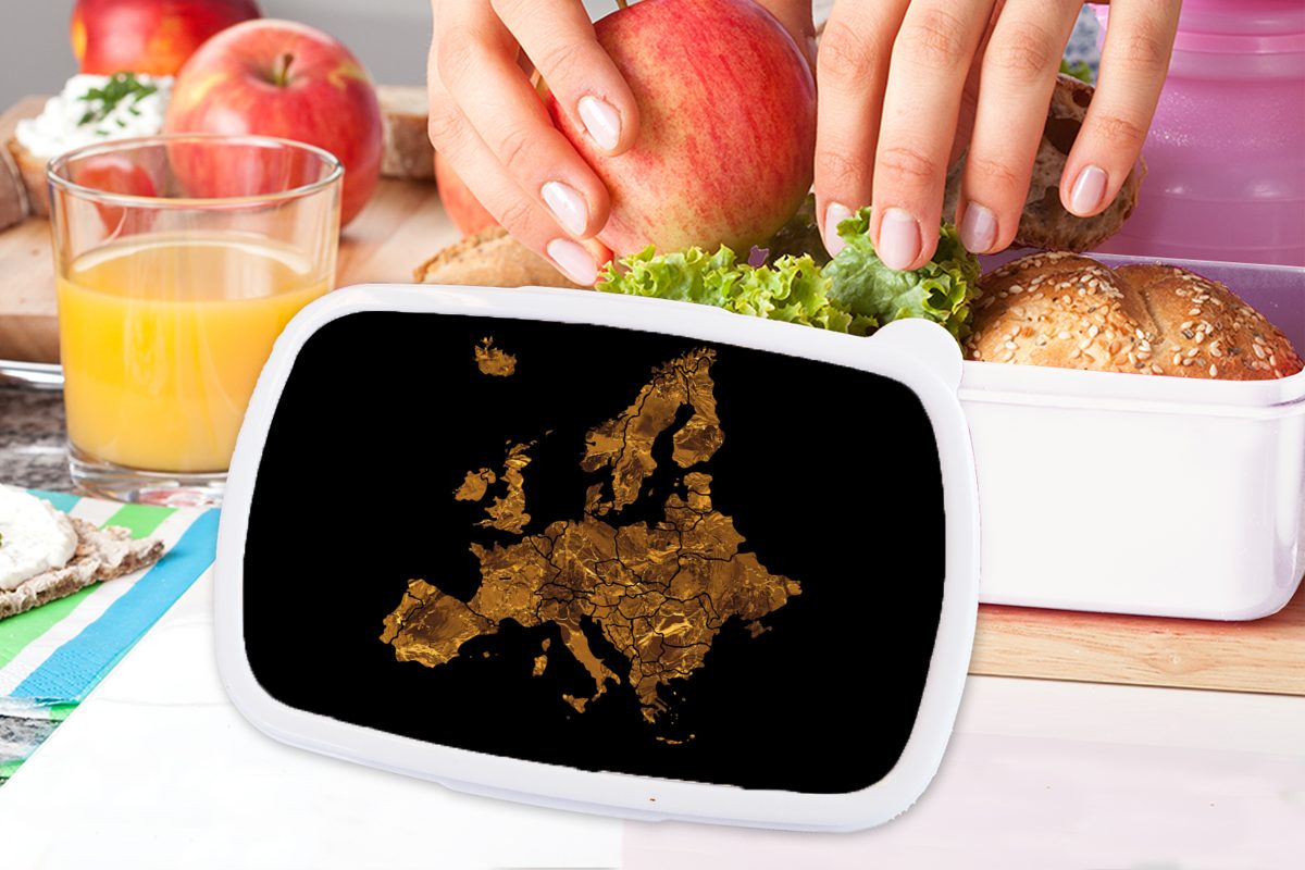 Brotdose, und Gold, für Kunststoff, Mädchen Erwachsene, Brotbox Kinder für Karte Europa weiß und MuchoWow Marmor Lunchbox - von - Jungs (2-tlg),