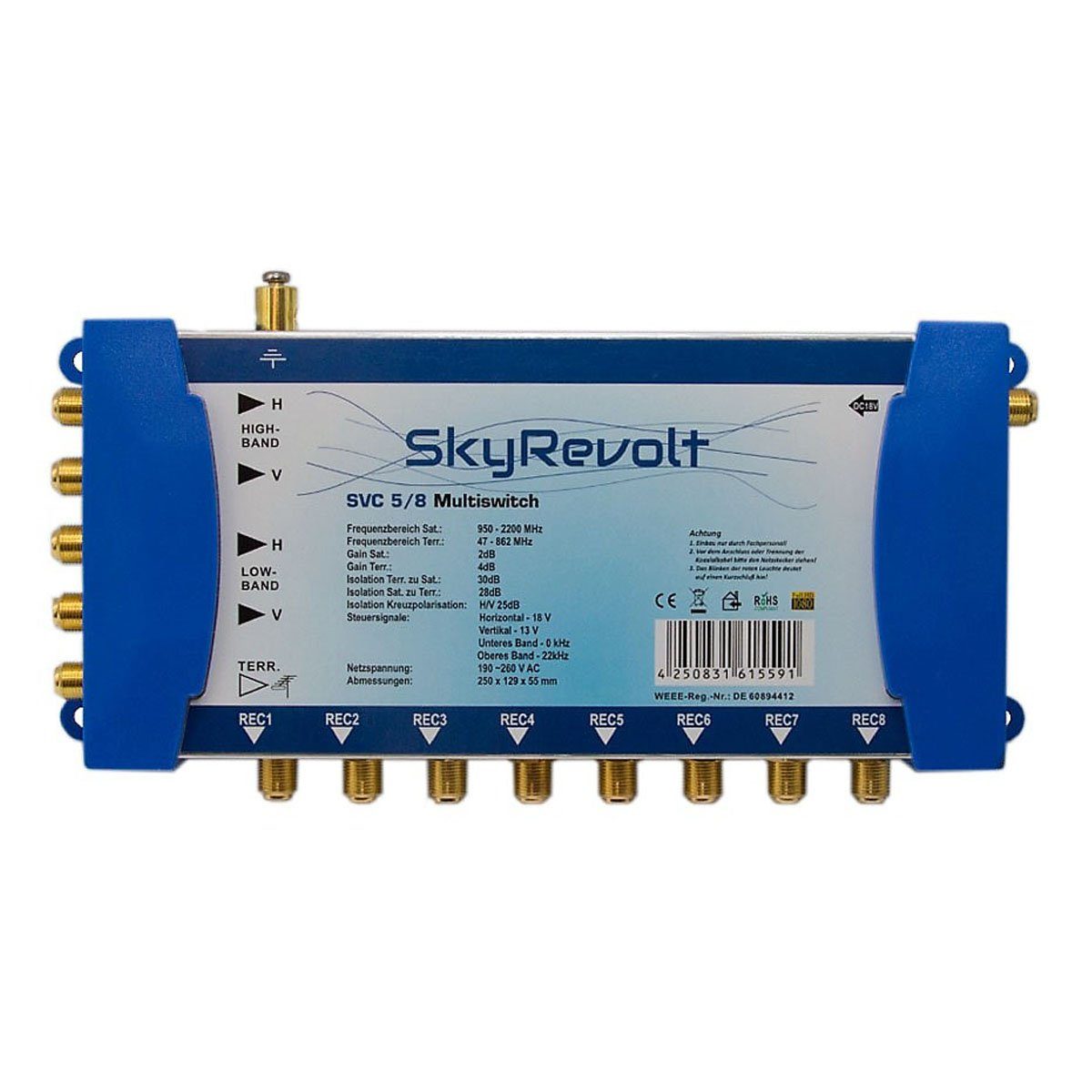 SkyRevolt SAT-Multischalter SVC 5-8 Multischalter externes Netzteil  Multiswitch 1 SAT 8 Anschlüsse