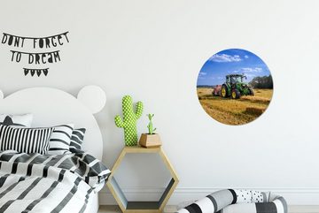MuchoWow Wandsticker Traktor - Bauernhof - Heu - Feld - Sonne - Landleben (1 St), Tapetenkreis für Kinderzimmer, Tapetenaufkleber, Rund, Wohnzimmer