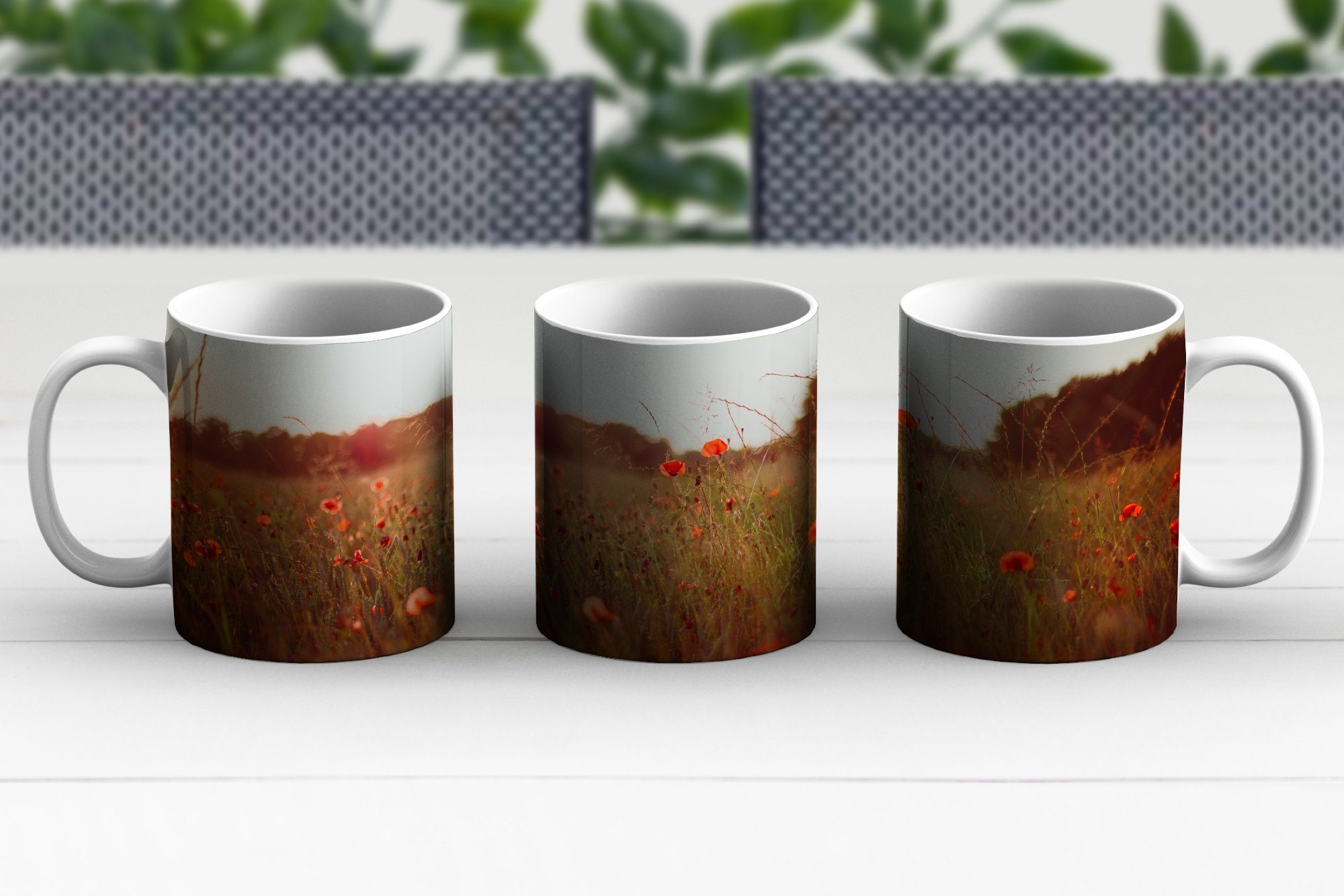 MuchoWow Tasse Sonnenuntergang - Blumen - Rot, Geschenk Teetasse, Kaffeetassen, Becher, Teetasse, Keramik