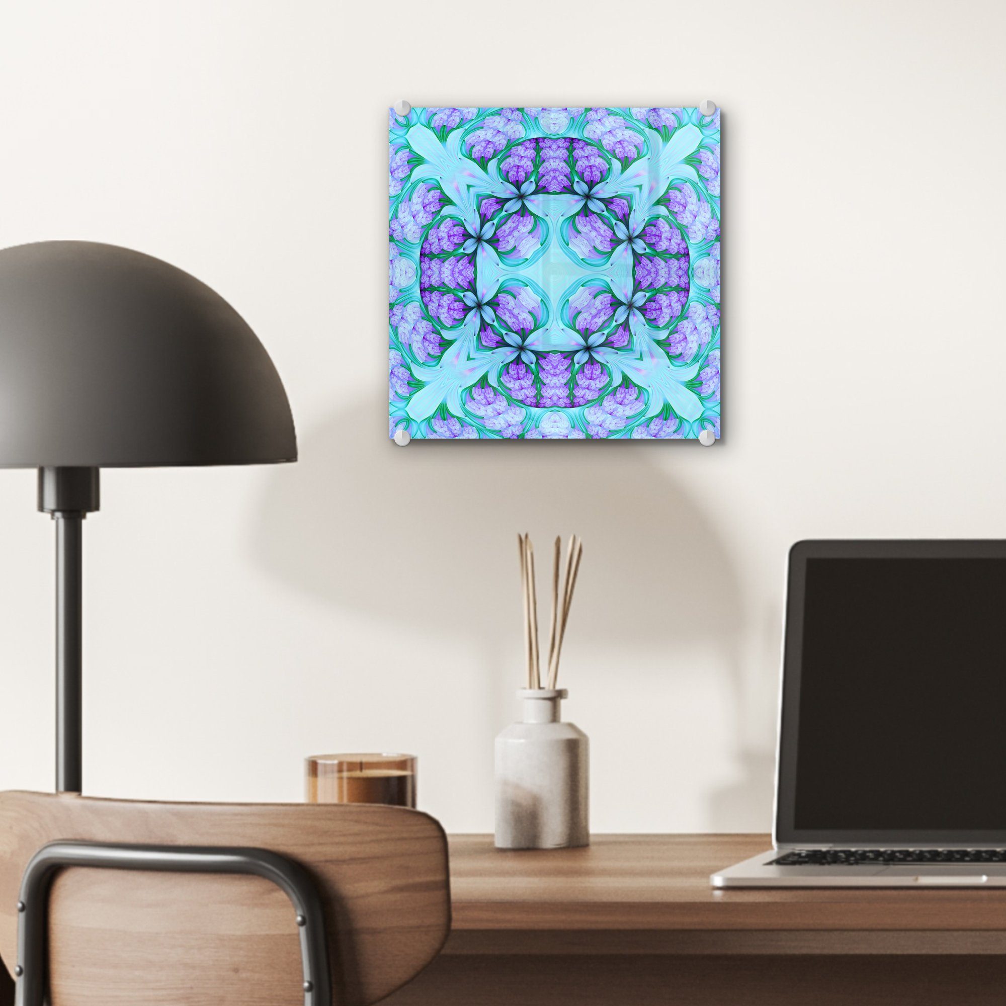 Violett, Wanddekoration Ein Bilder - Mosaikmuster MuchoWow - Foto (1 nahtloses St), Glas Glasbilder farbenfrohes Blau Wandbild Acrylglasbild auf auf - auf Glas und
