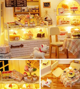 Cute Room 3D-Puzzle Puppenhaus Miniatur DIY Modellbausatz Cake Shop, Puzzleteile, 3D-Puzzle Modellbausatz 1:24 mit Möbeln zum Basteln-Serie Mini Szenen