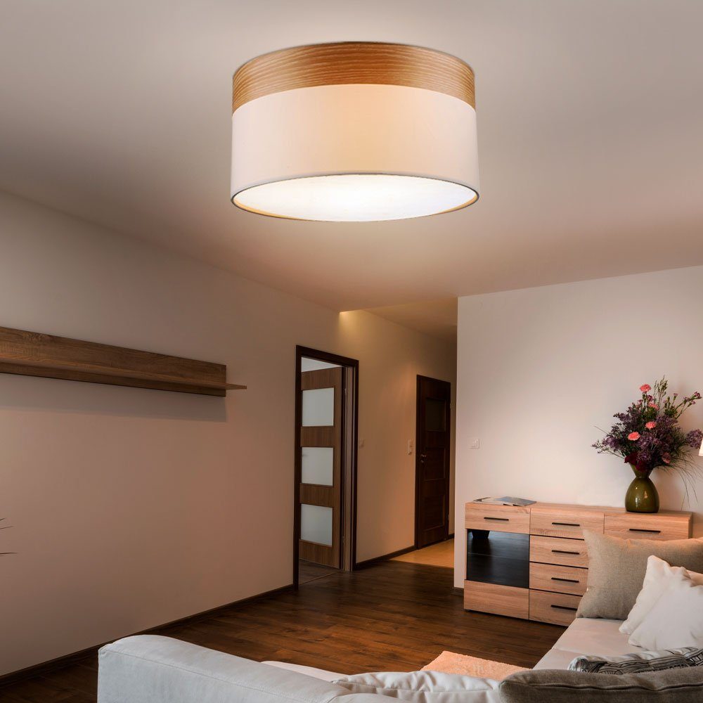 etc-shop LED Deckenleuchte, Leuchtmittel inklusive, Warmweiß, Decken  Leuchte Schlafzimmer Textil Schirm Lampe Holz Strahler im