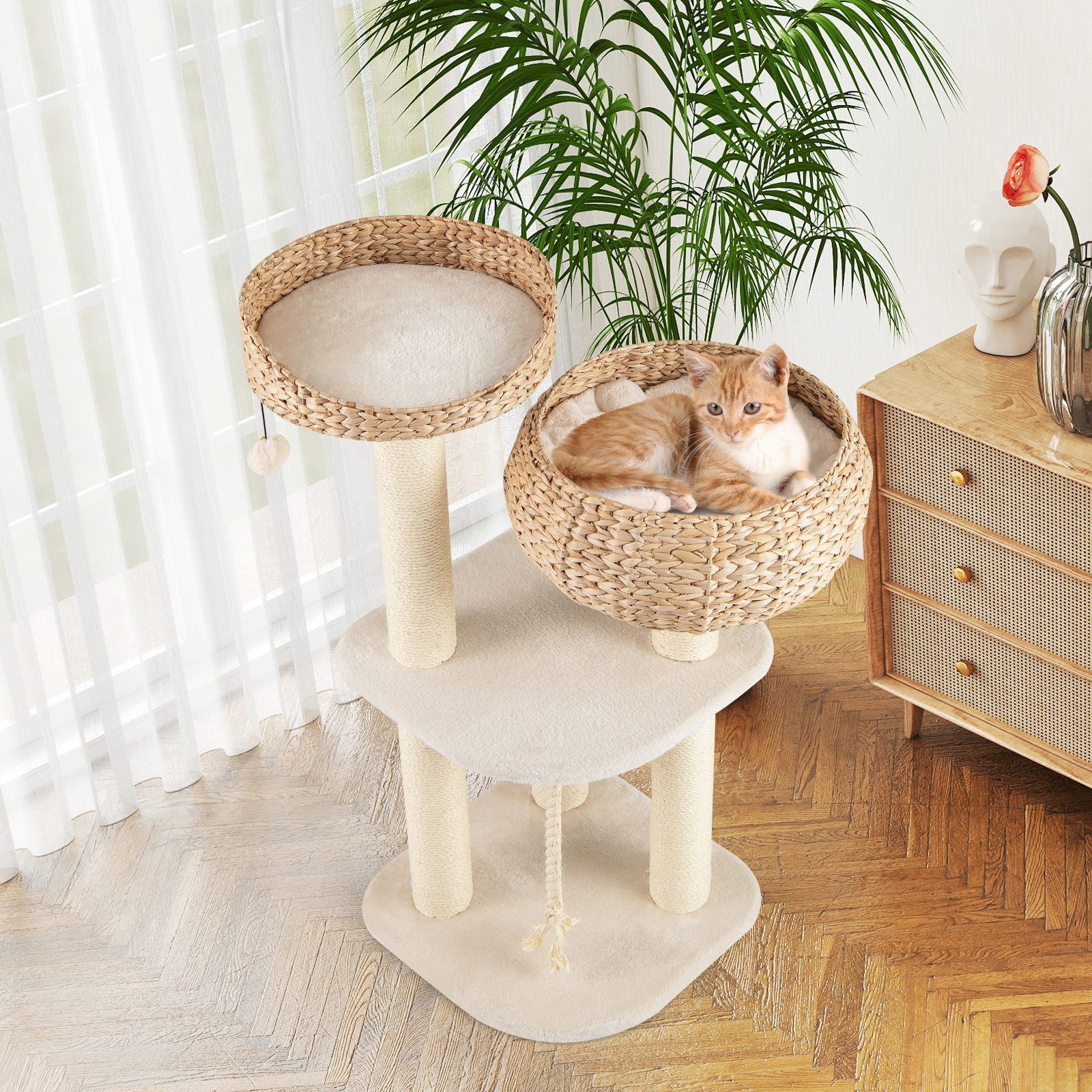 COSTWAY Kratzbaum, Katzenbaum, mit Sitzstange, Korb, günstig online kaufen