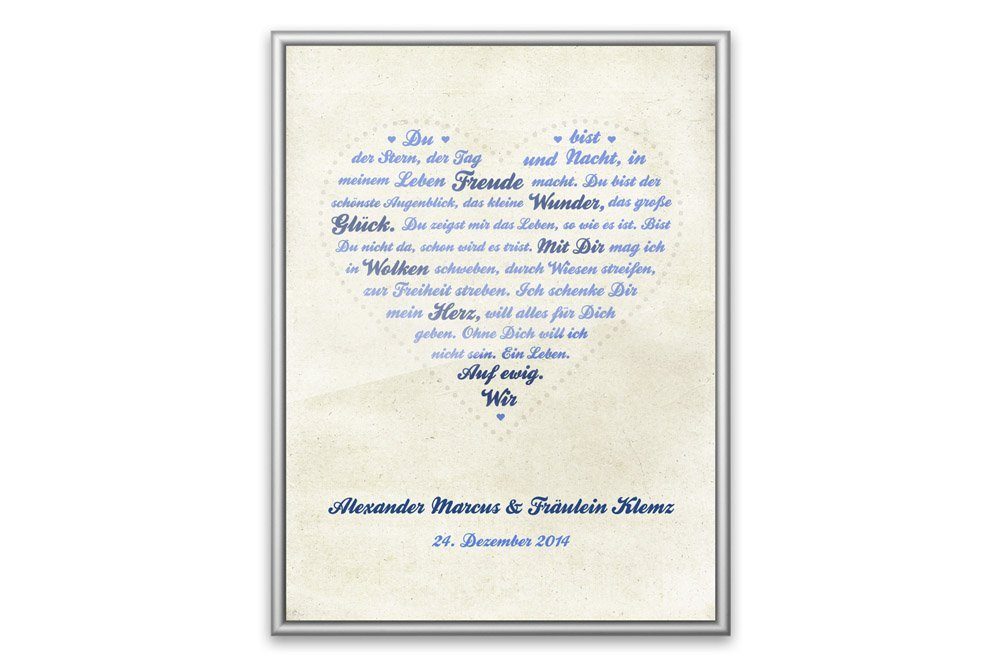 Goods+Gadgets Leinwandbild GOODS+GADGETS Herzförmiges Liebesgedicht Leinwand Poster Dekor, Bild mit Gedicht
