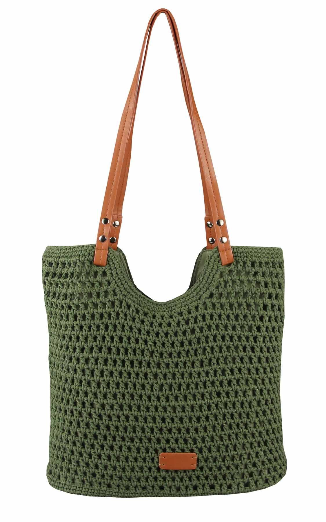 ITALYSHOP24 Schultertasche DAMEN TASCHE Boho Shopper Strohtasche Tote Bag Geflecht Häkeltasche, Textil Basttasche Strand Retro Freizeit Urlaub Sommer Beuteltasche