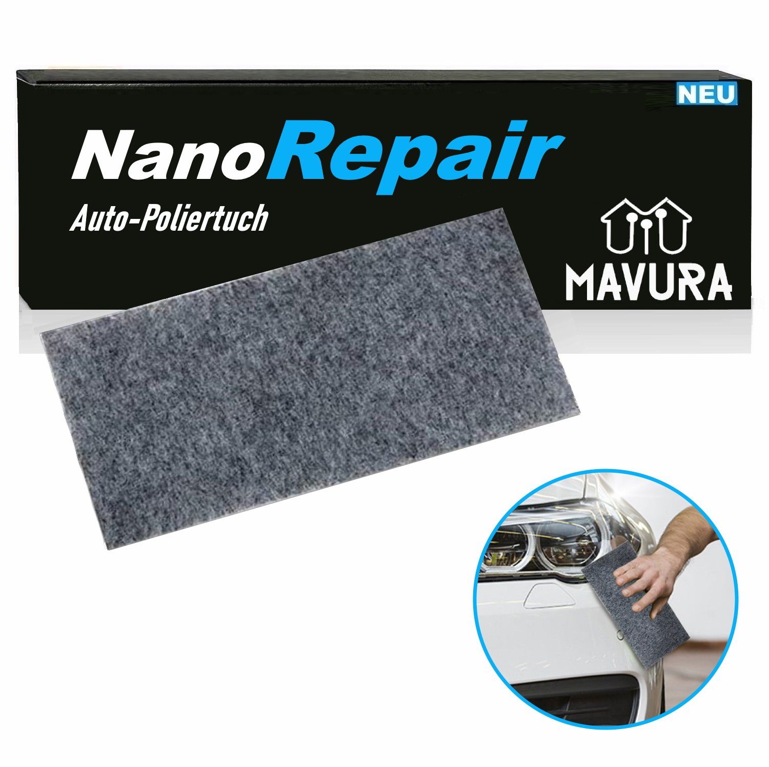 MAVURA Reparaturvlies NanoRepair Nano Magic Sparkle Magisches Polier Tuch,  (Poliertuch Kratzer Reparaturstoff Auto Macke entfernen Aufbereitung),  Politur Autopolitur Autopflege Fahrzeugreiniger Lackreiniger Stoff