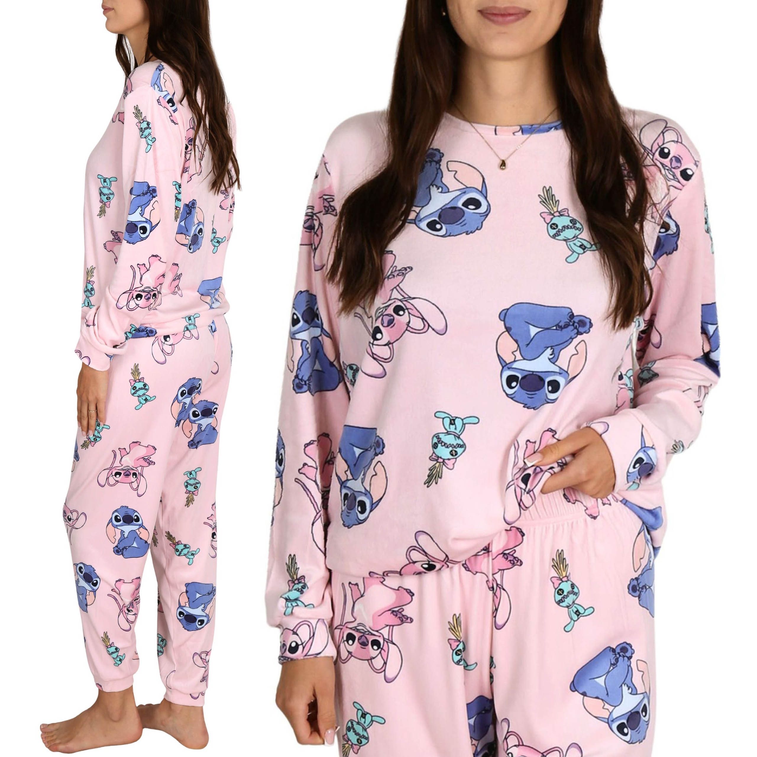 Disney Pyjama DISNEY Stitch und Angel Damen-Pyjama, rosa VELOURS, zweiteilig