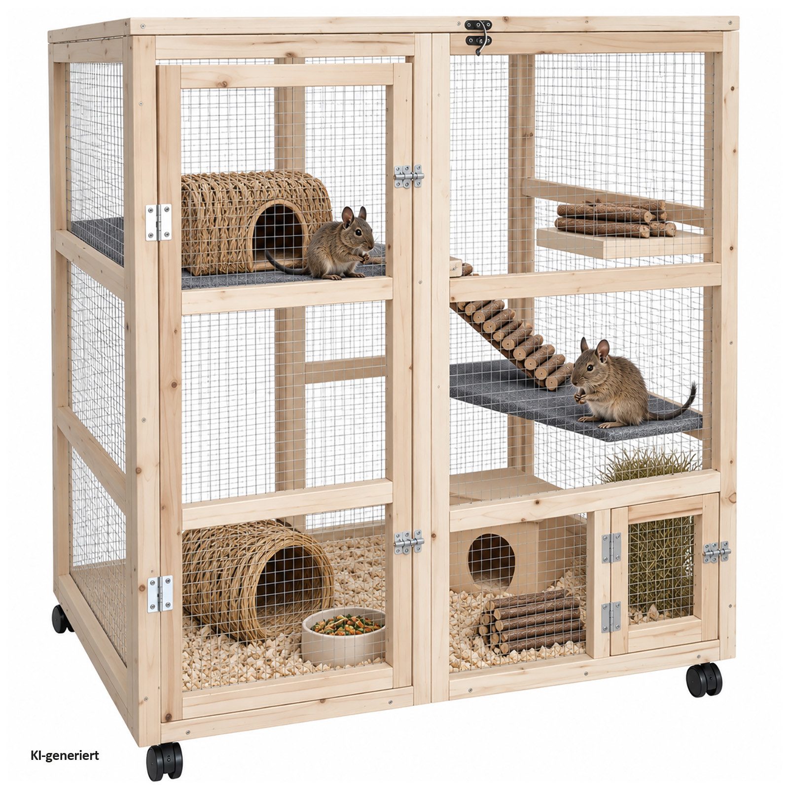 HTI-Living Kleintierkäfig Kleintiergehege aus Holz mit 2 Ebenen