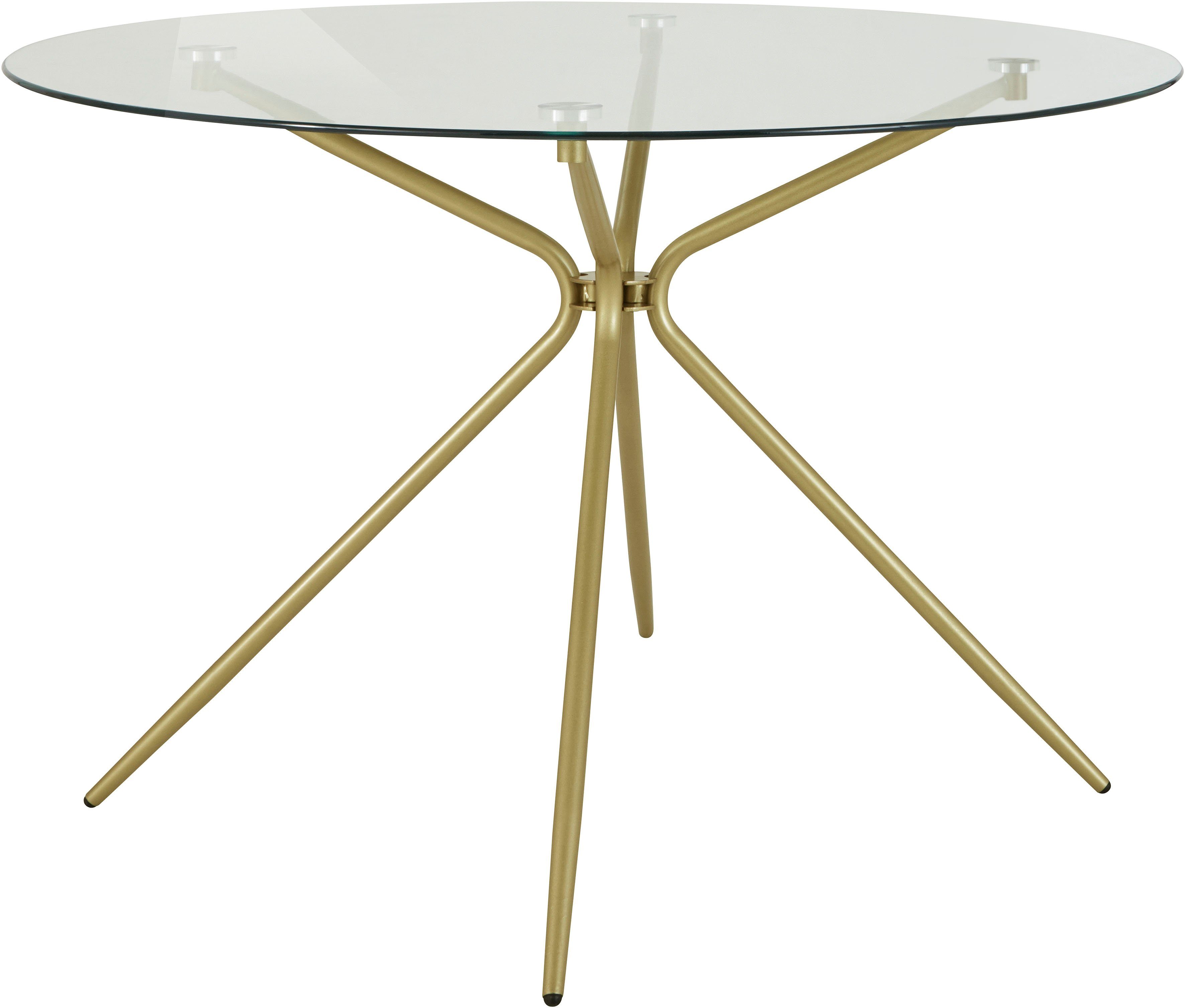OTTO home Esstisch Silvi, TOPSELLER! (Esstisch, Glastisch, Küchentisch, OTTOs Choice), rund, Ø 110 cm, Metallgestell in messingfarben