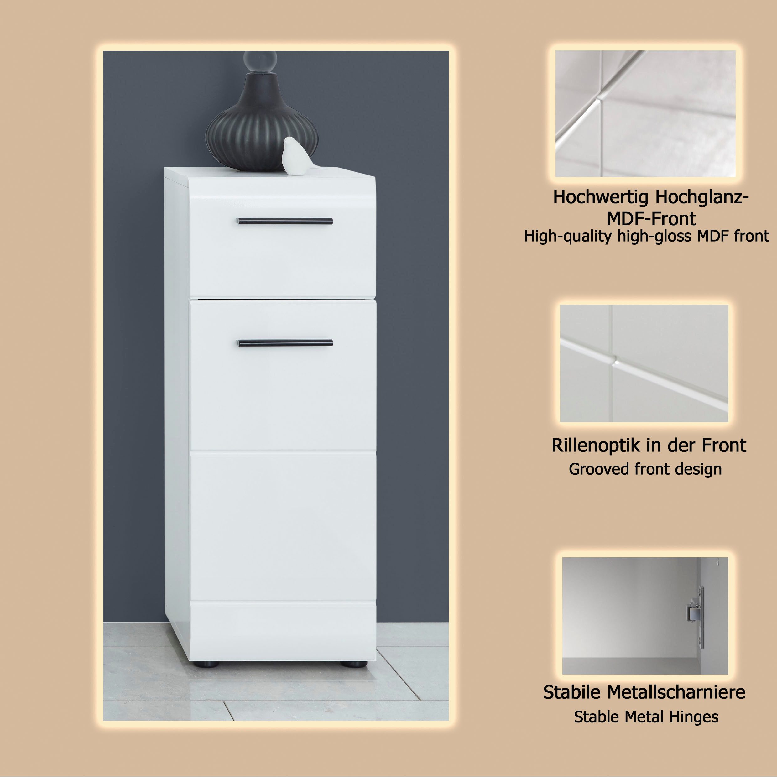 welltime Unterschrank Sovana Kommode mit 1 Tür & 1 Schublade - (B/T/H) 30/31/79 cm